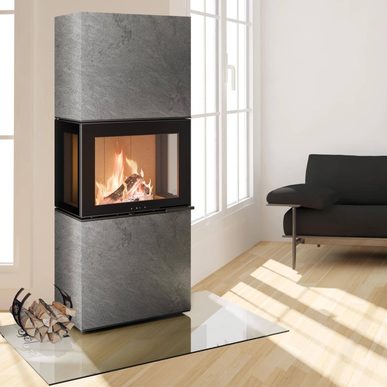 Charon Naturstein Serpentino Panorama Kaminofen 6kW