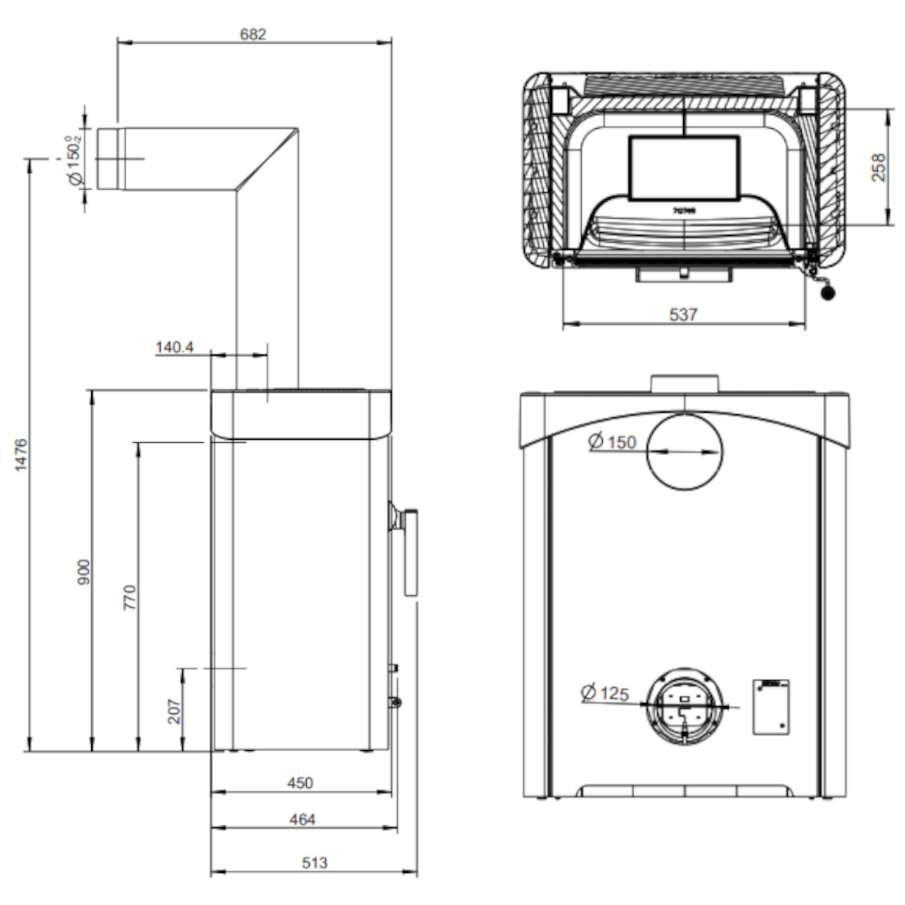 Pallas Koch-Kaminofen 8,5kW Gussgrau Pallas Koch-Kaminofen 8,5kW Gussgrau