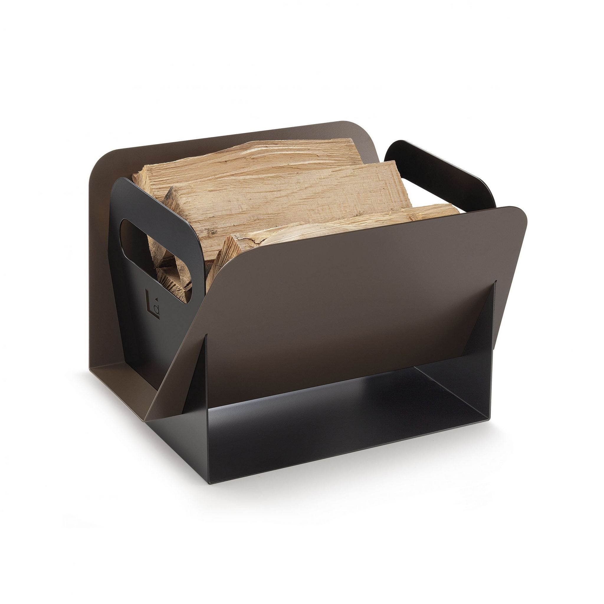 Hoya-holzkorb-schwarz Hoya Designer Holzkorb aus Aluminium Schwarz und Bronze