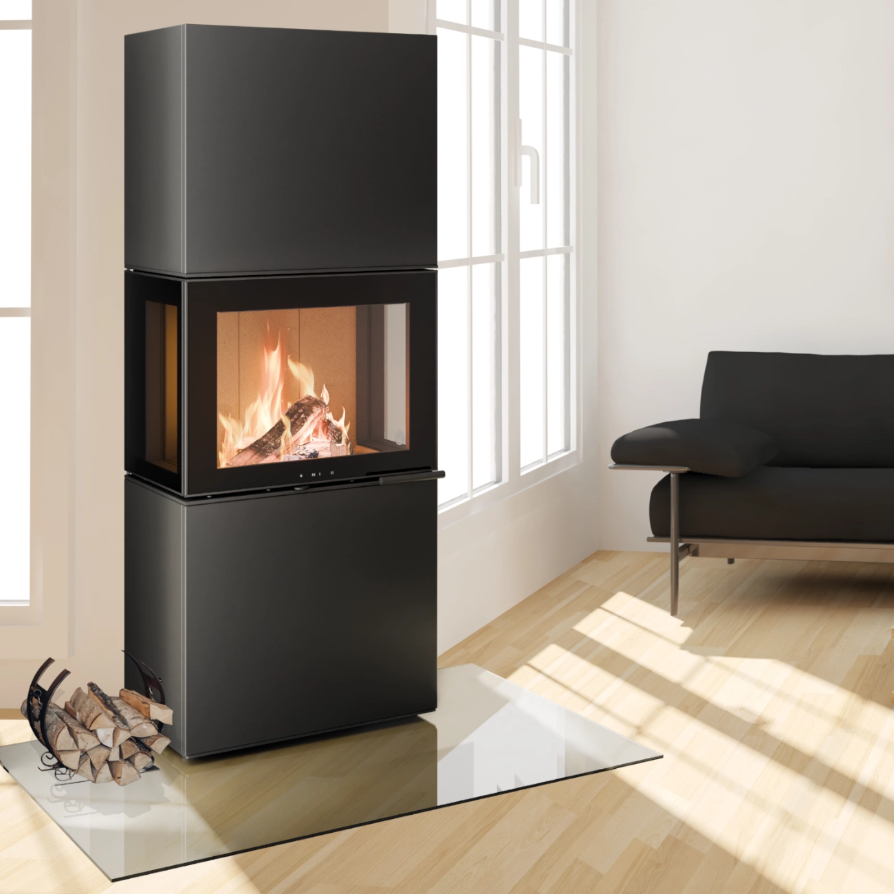 Charon Stahl Schwarz Panorama Kaminofen 6kW Charon Stahl Schwarz Panorama Kaminofen 6kW
