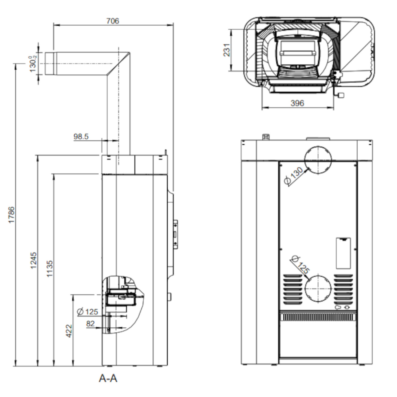 Sina Xtra Kaminofen 6kW RLU Gussgrau