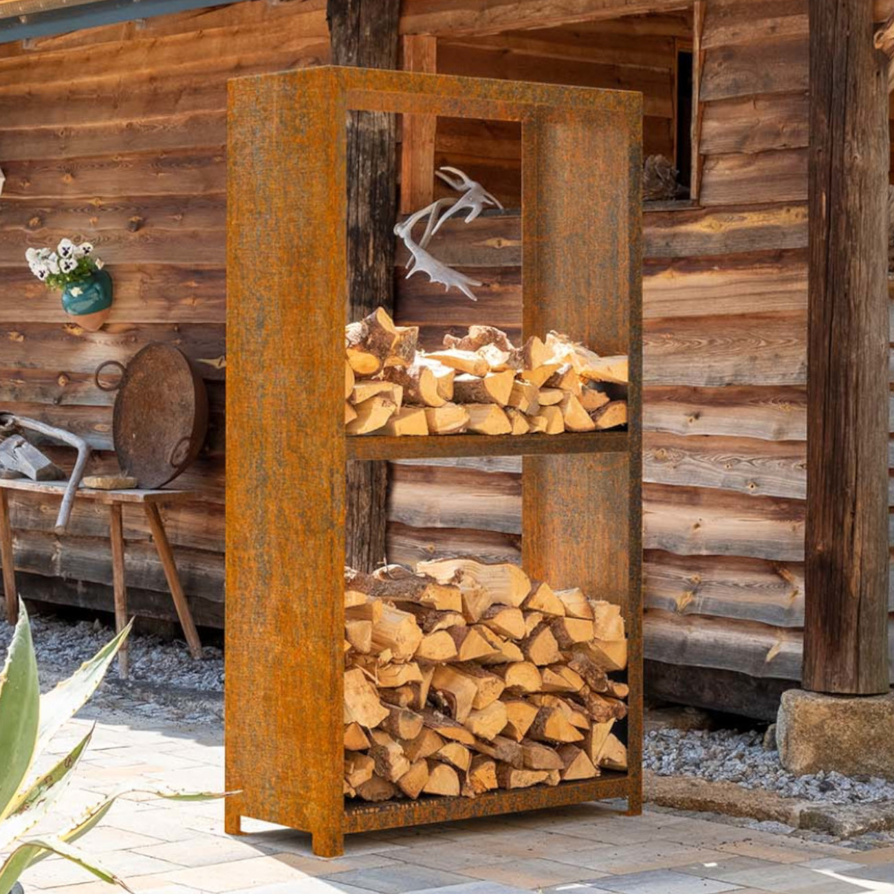 gartenlager-woodstore-cortenstahl-feuercampus365-web5 Holzregal / Holzlager Woodstore Cortenstahl