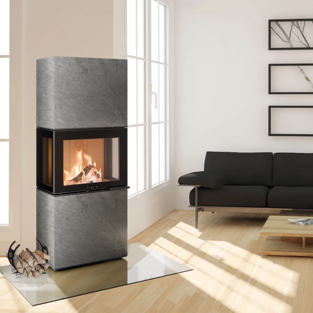 Charon Naturstein Serpentino Panorama Kaminofen 6kW