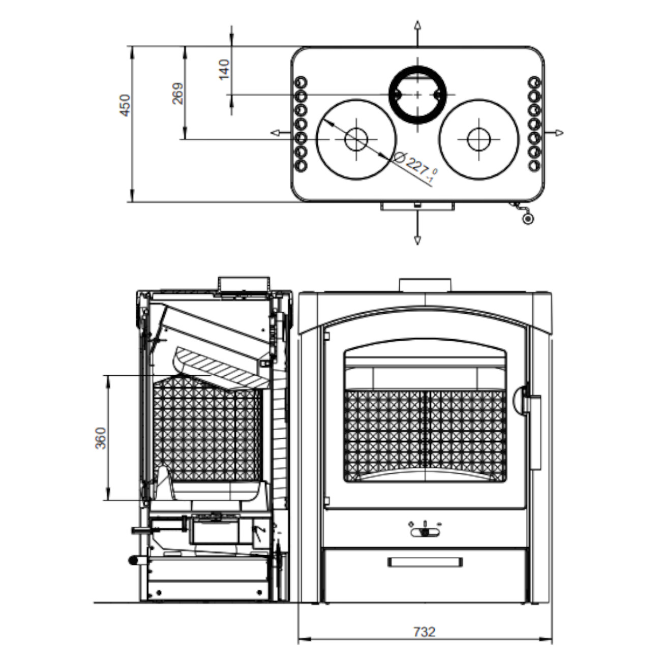 Pallas Koch-Kaminofen 8,5kW Gussgrau