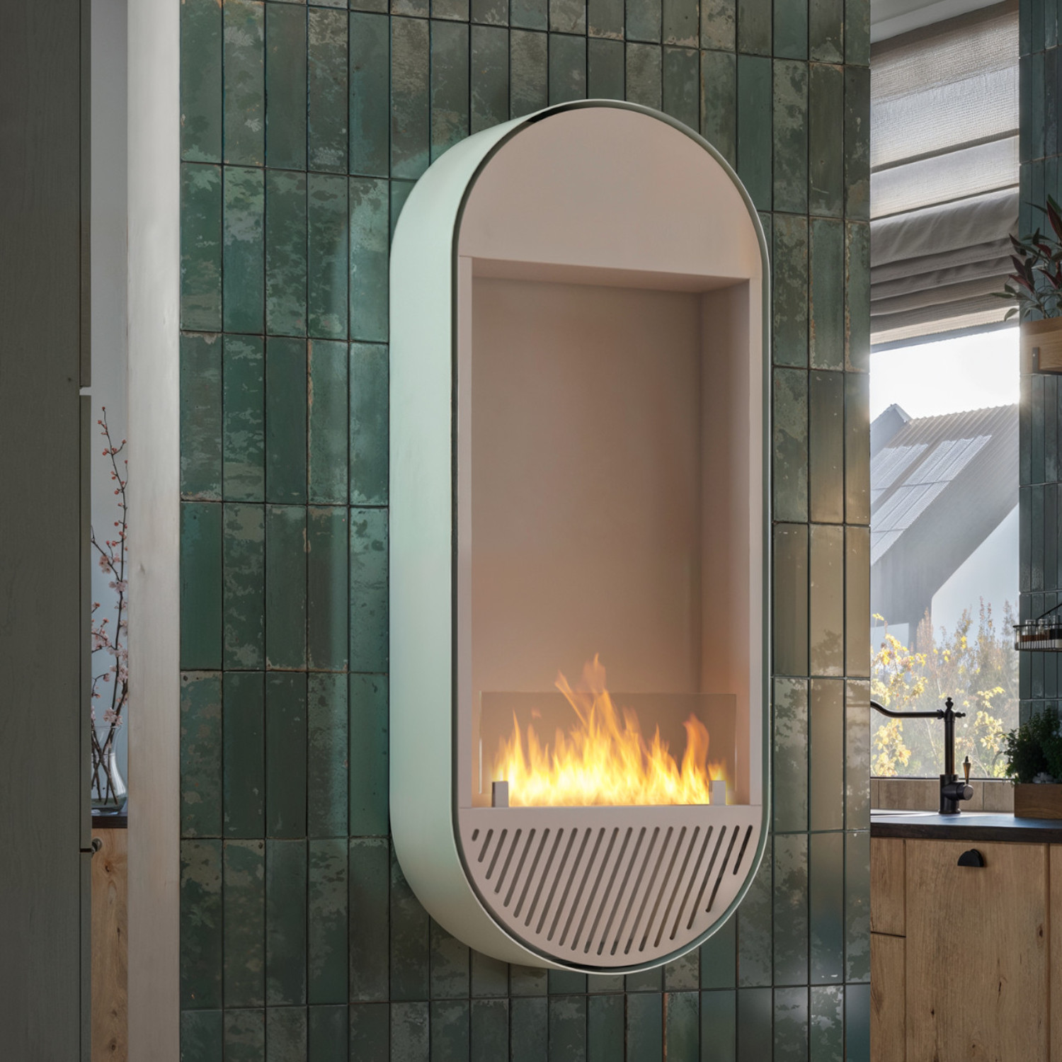 Incyrcle Slim Vert Mint-Grün Weiß Wand Ethanol Kamin