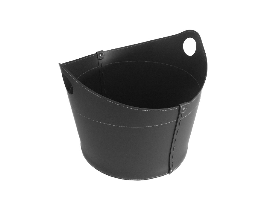 firestyle_cadin_k14_Schwarz-4 Designer Holzkorb Cadin Schwarz aus regeneriertem Leder mit Rollen