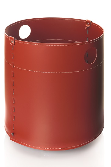 Giro-K09-00 Giro Designer Holzkorb Rot aus regeneriertem Leder mit Rollen
