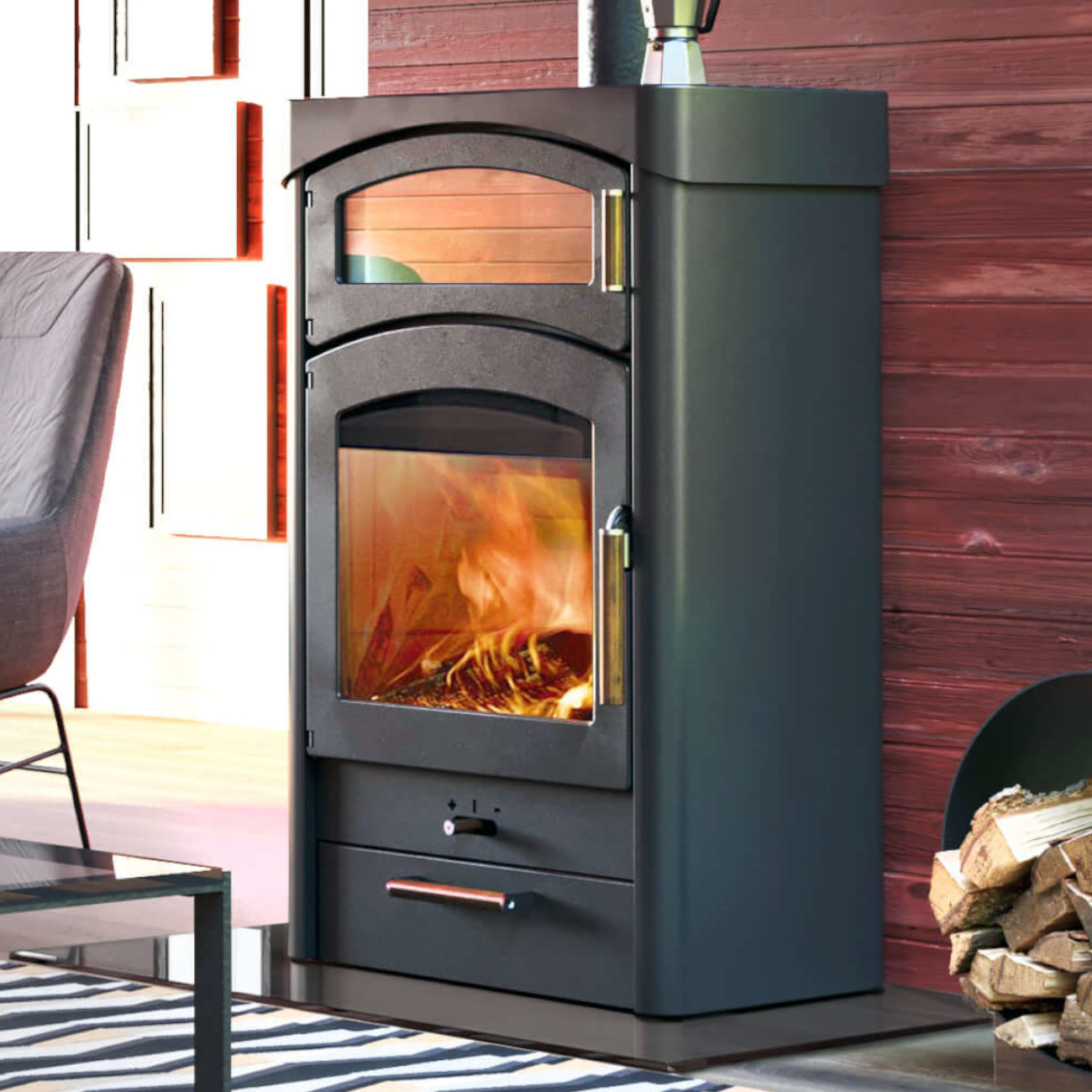 Pallas Back Kaminofen 9kW Gussgrau