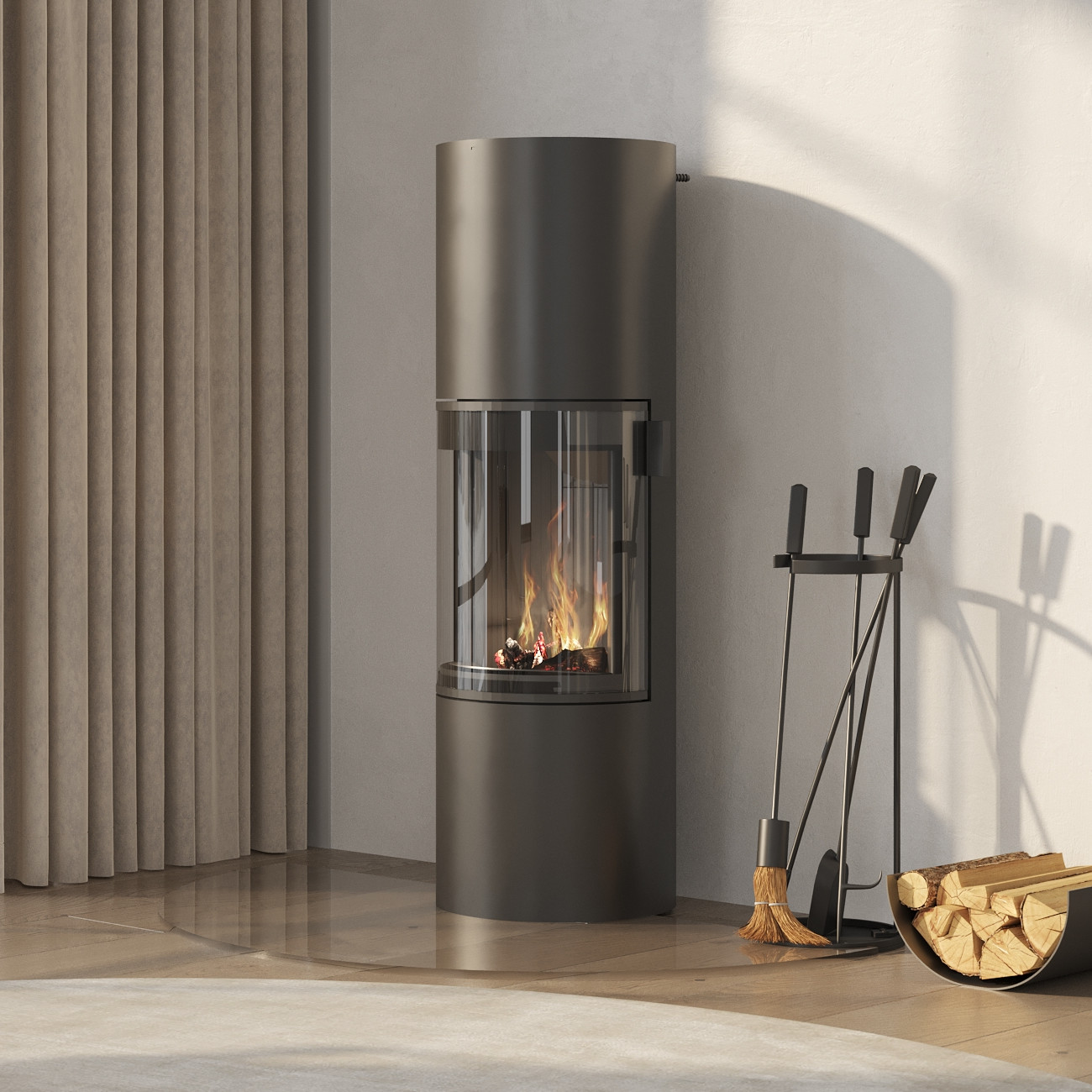 Prego Schwarz Kaminofen 6KW 180° Panorama Sichtscheibe RLU