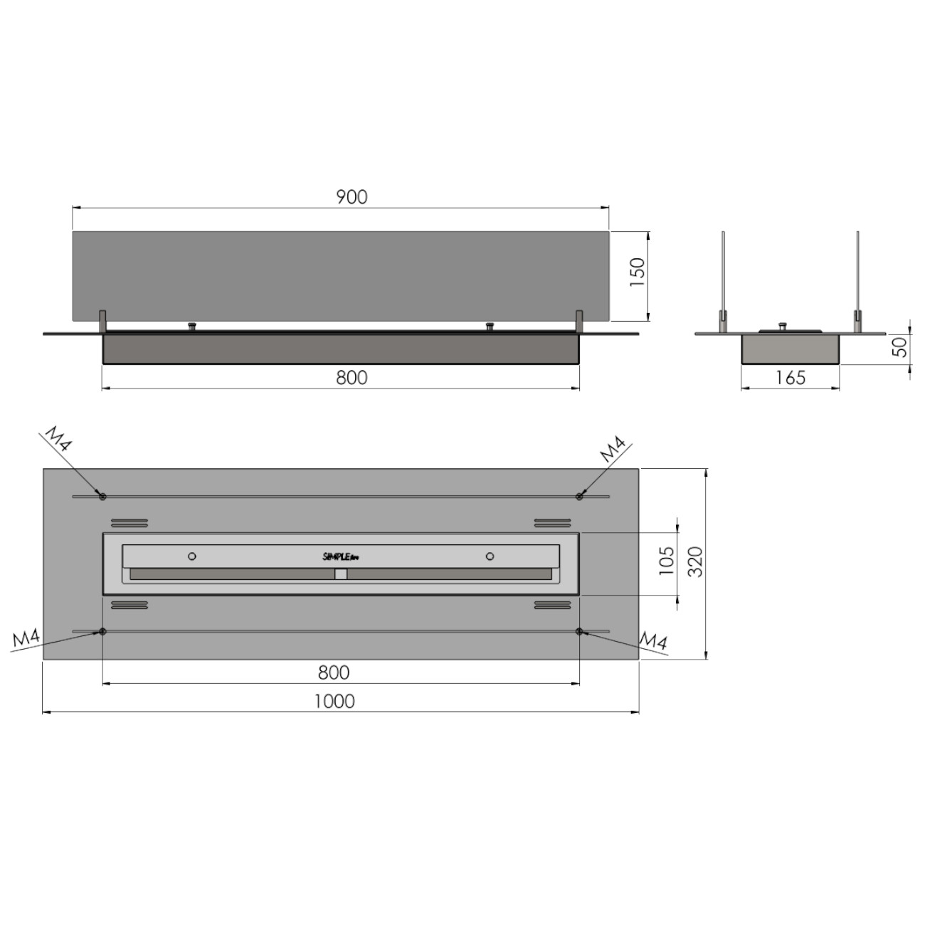 Insert 1000 Edelstahl Ethanol Einbau Brenner