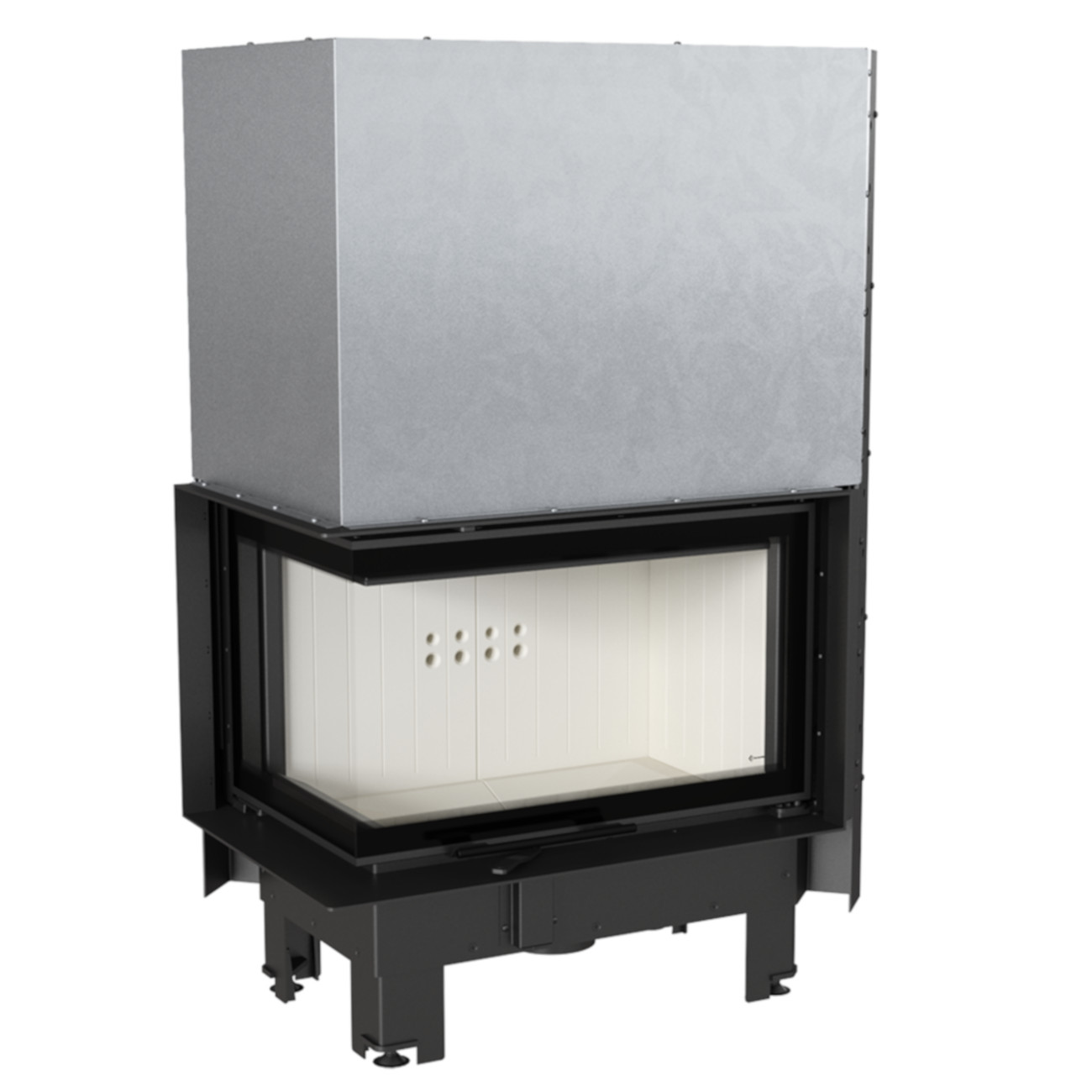 kratki-mbm-g-links1 MBM Warmluft-Eckkamineinsatz Linksverglast 10kW Hebetür