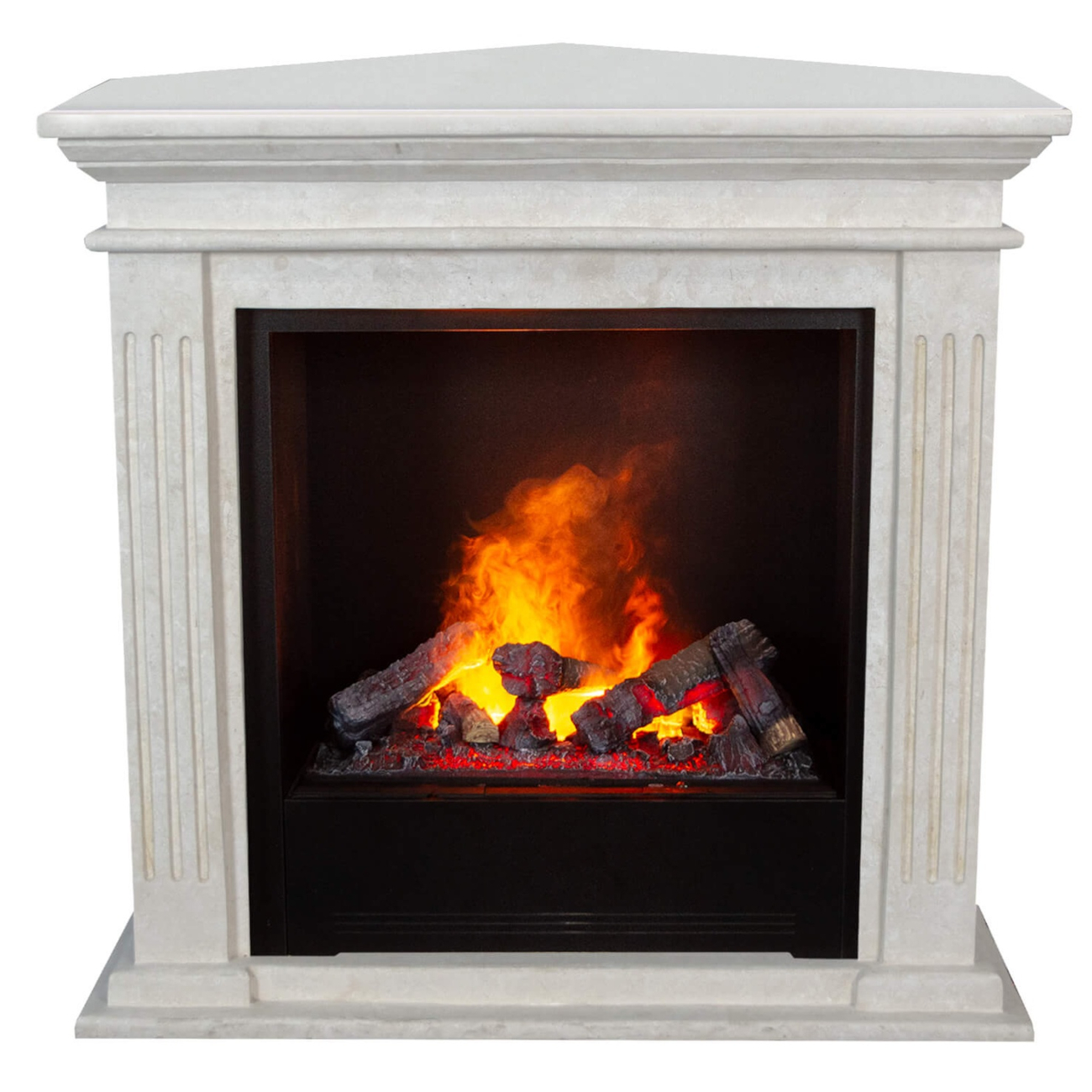 Cadiz Corner Wasserdampf Kamin mit Opti-Myst Cassette 600 Naturstein Weiß