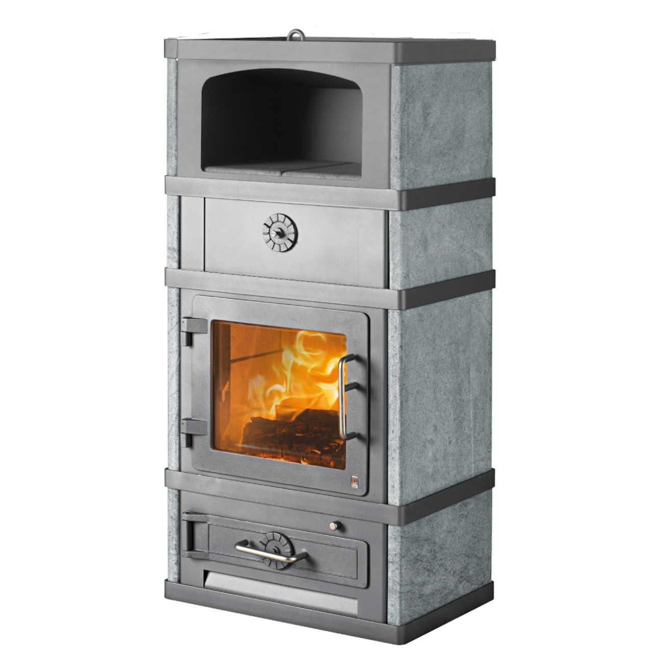 Lotus 2080 Speckstein Kaminofen mit Warmhaltefach 8kW Grau