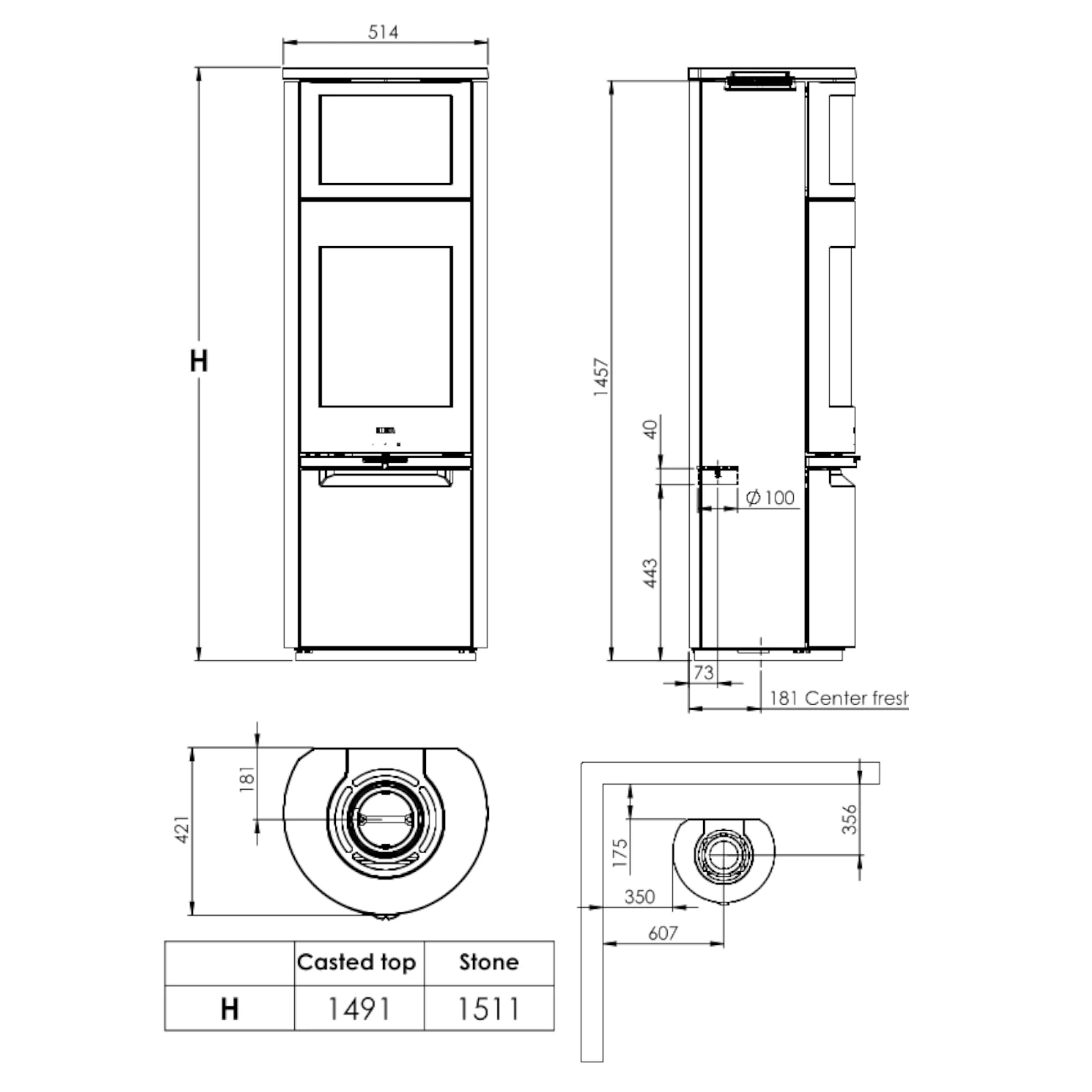 Heta Scan-Line 900B Guss-Kaminofen mit Backofen 7kW RLU