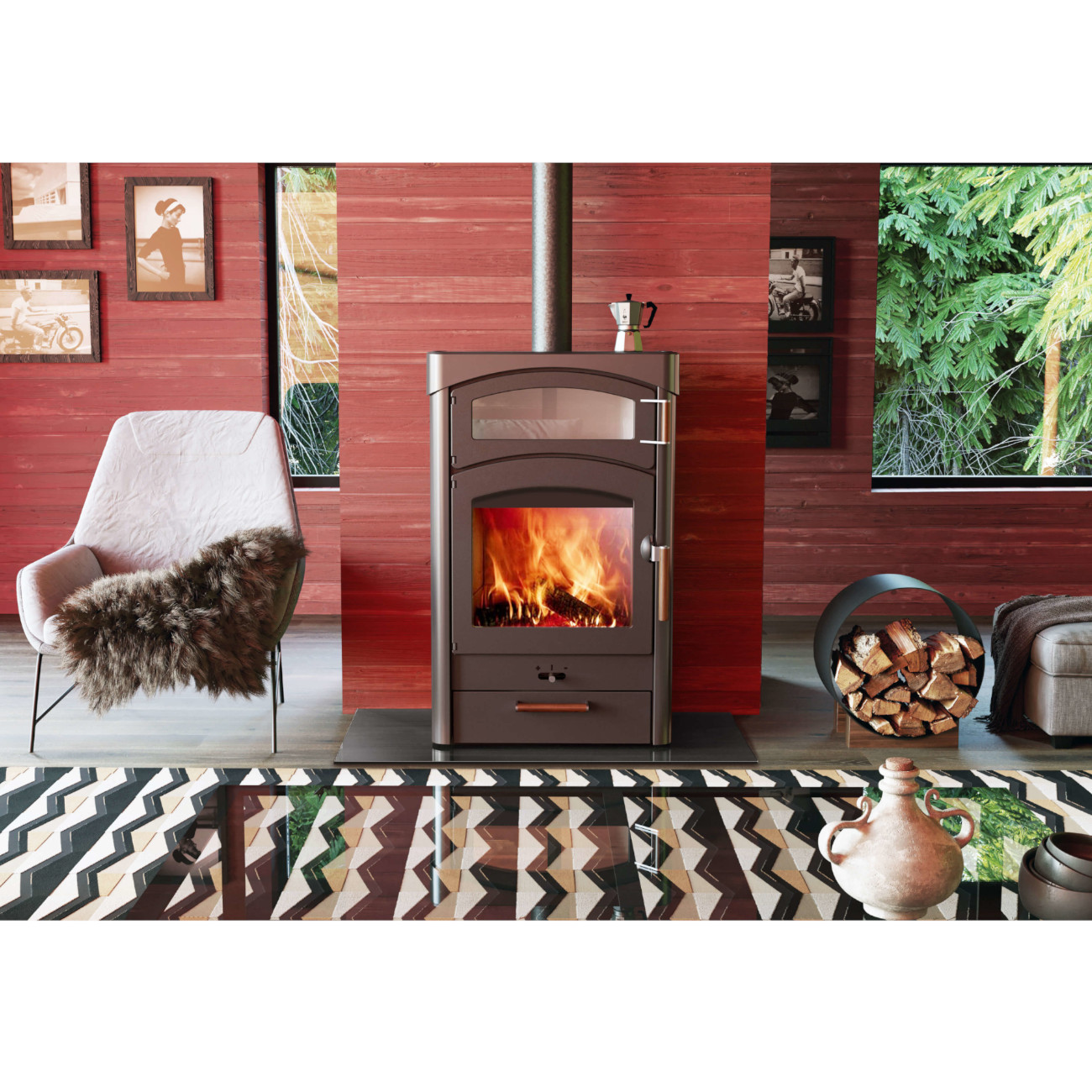 Pallas Back Kaminofen 9kW Gussgrau