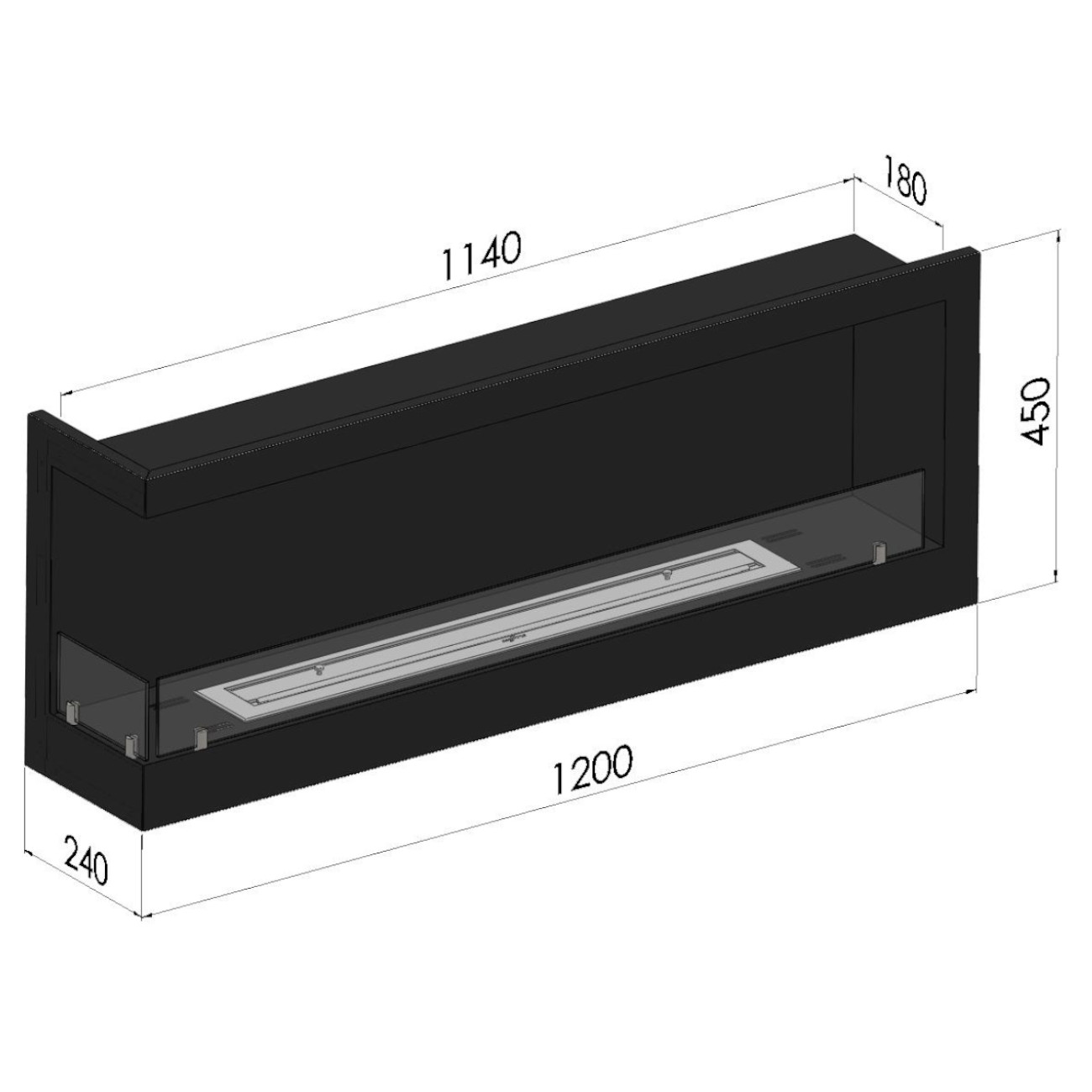 CORNER L1200 Ethanolkamin Einbaukassette Ecke Links