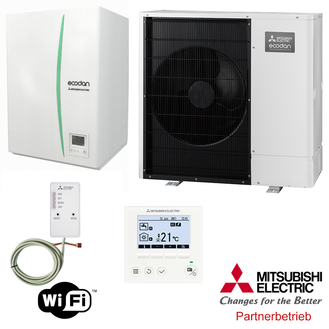 Mitsubishi Zubadan Wärmepumpen-Set 1.12 Split-System 8 kW mit Hydromodul