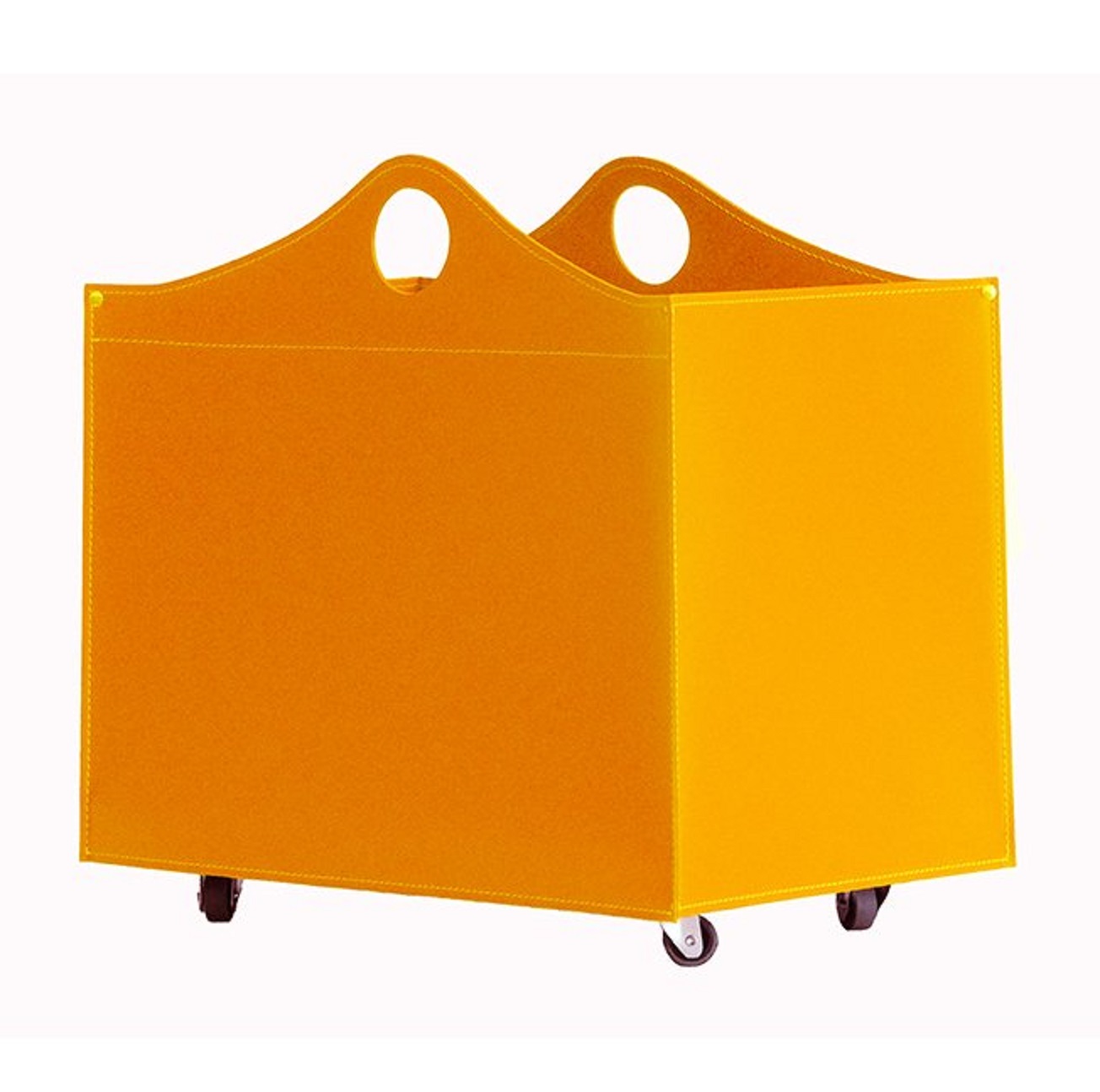 Woodbag-okragelb Woodbag Designer Holzkorb Okra Gelb aus regeneriertem Leder mit Rollen