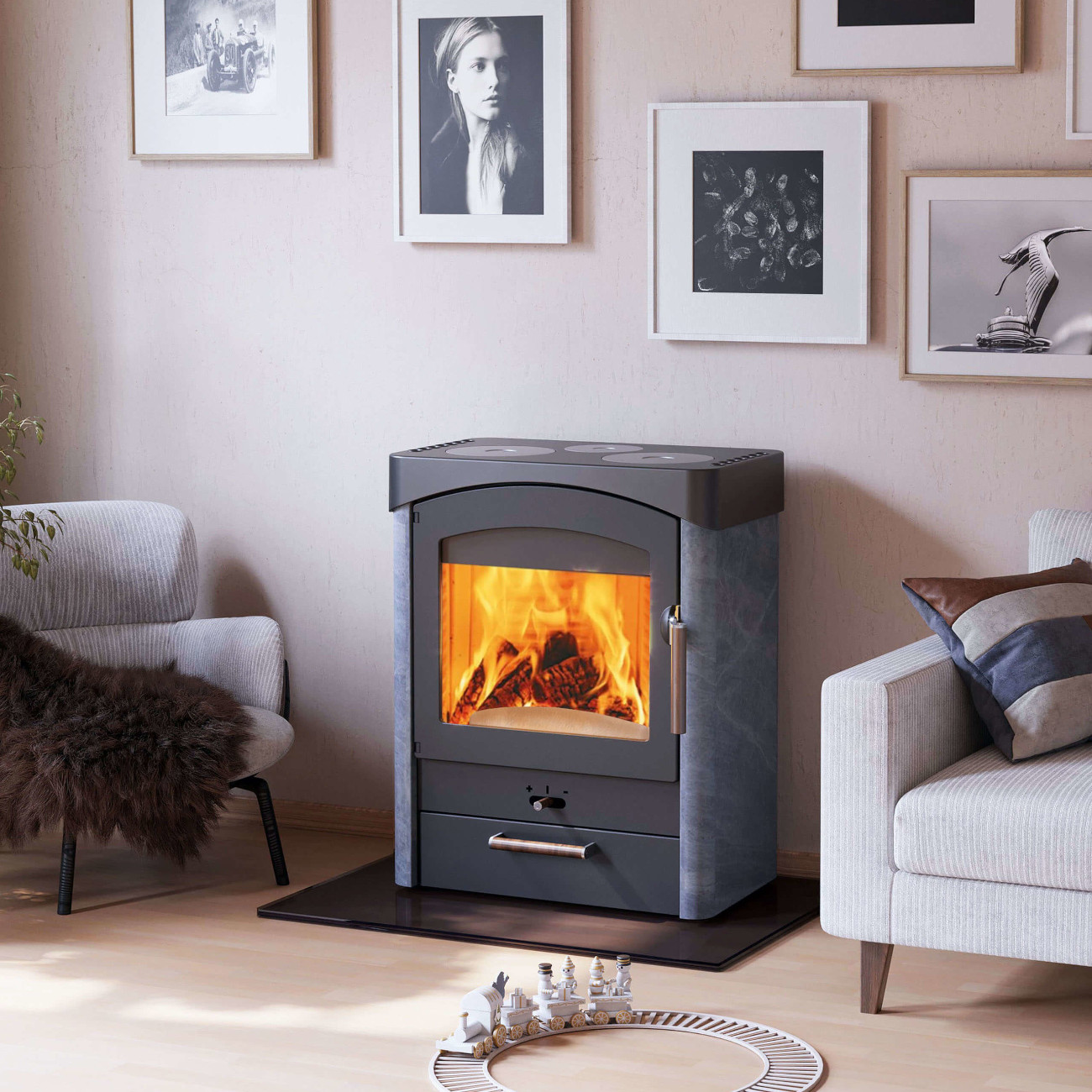Pallas Speckstein Koch-Kaminofen 8,5kW Gussgrau