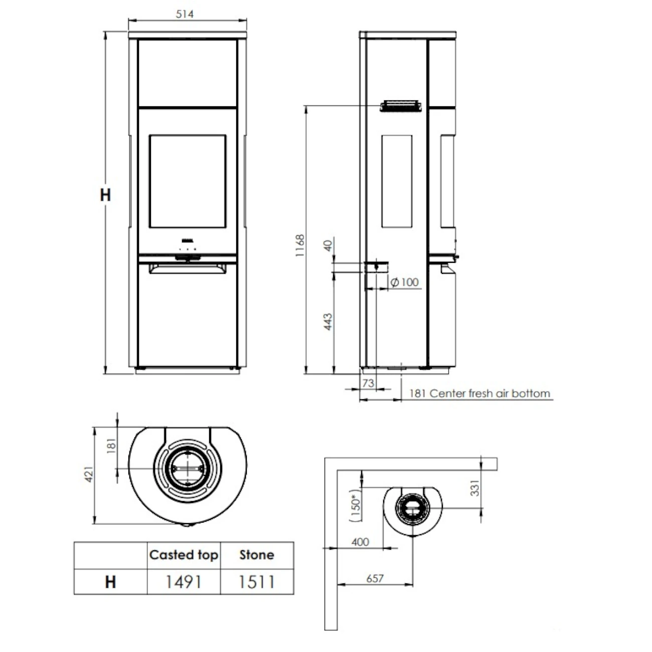 Heta Scan-Line 900S Blackwood Panorama Speicherofen 7kW