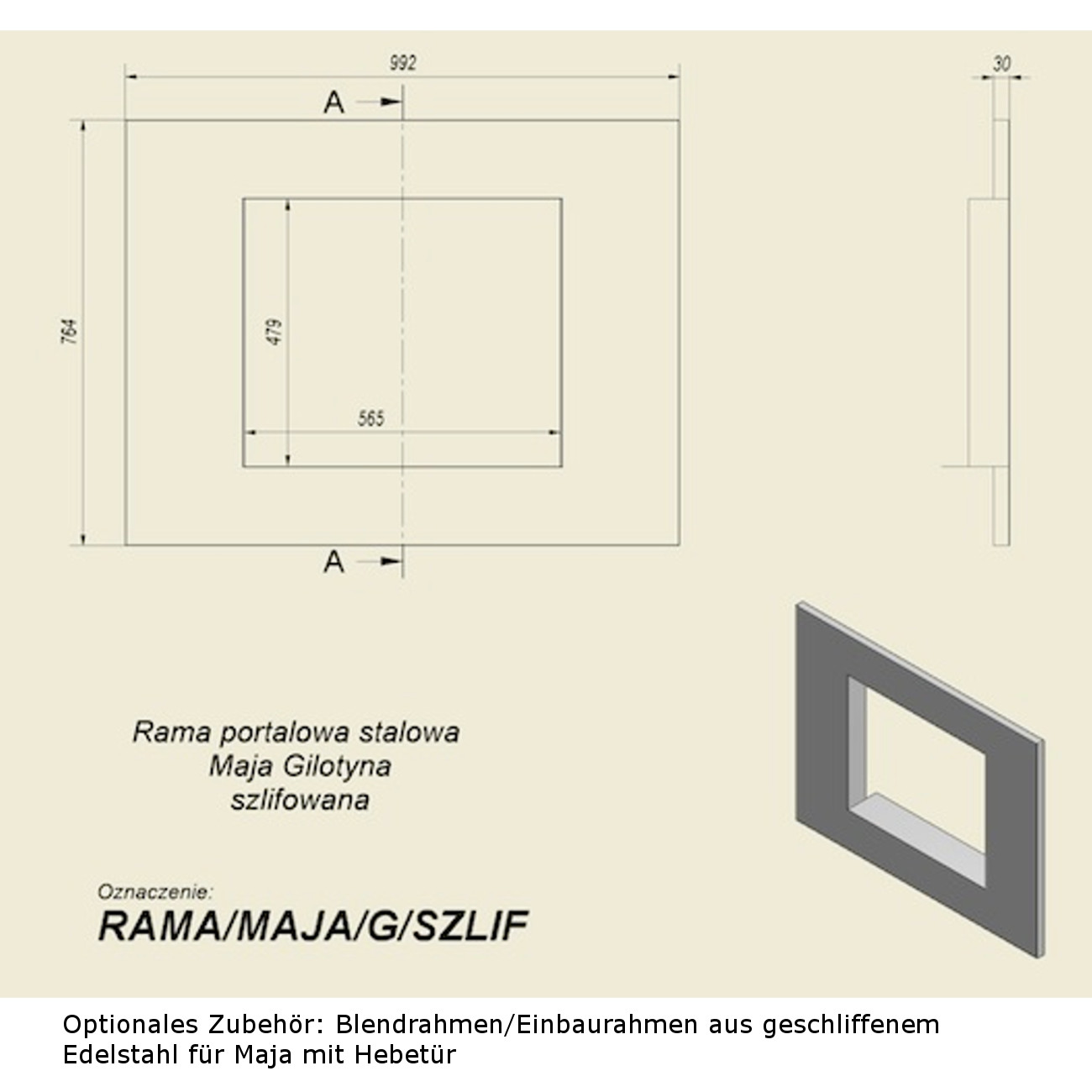 maja-guillotine-blendrahmen-geschliffener-stahl-masse