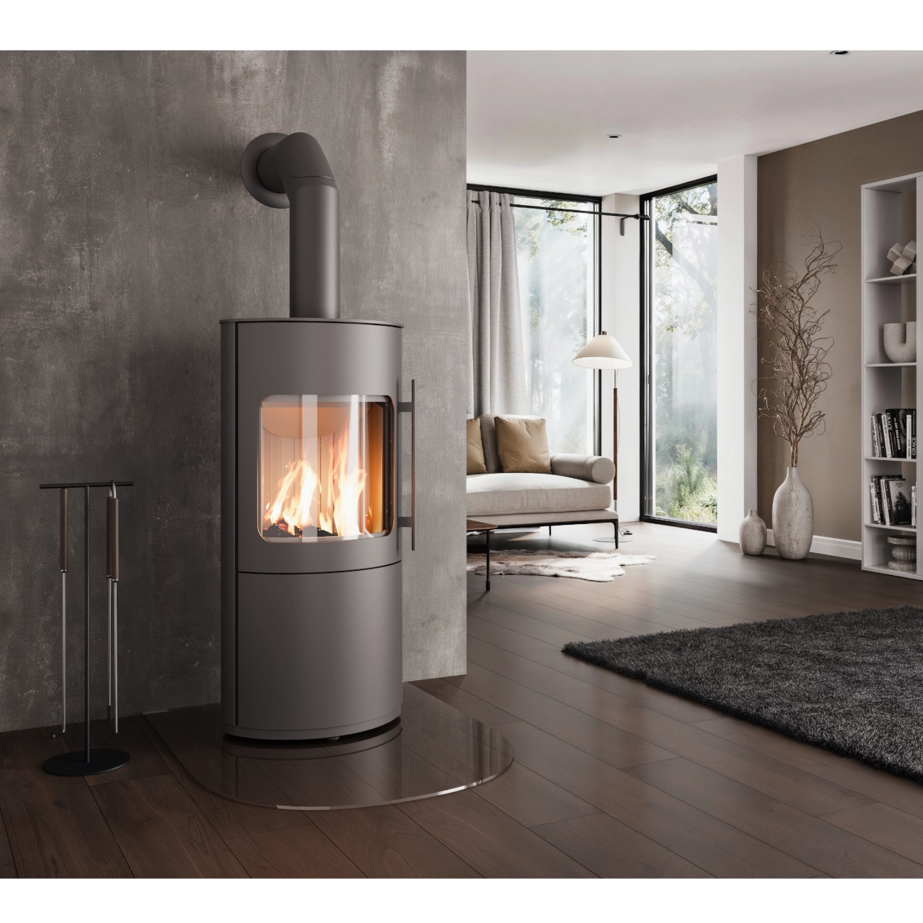 Cosmo Grau Kaminofen geschlossenes Holzfach 6KW