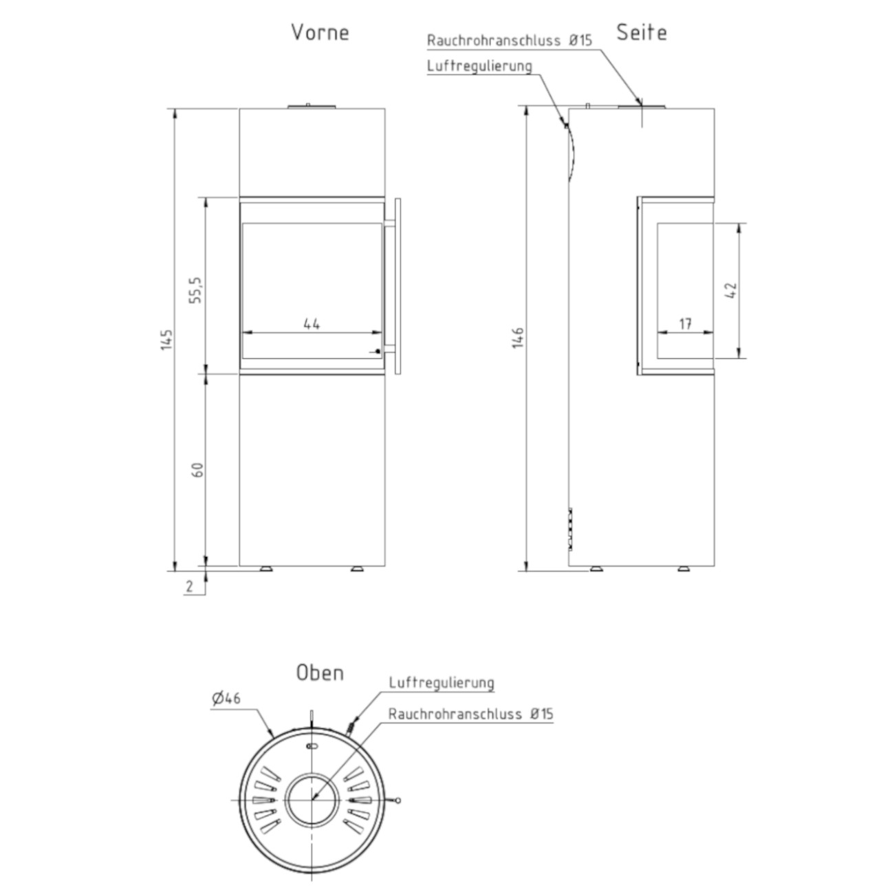 Prego X Schwarz Kaminofen 6KW 180° Panorama Sichtscheibe RLU