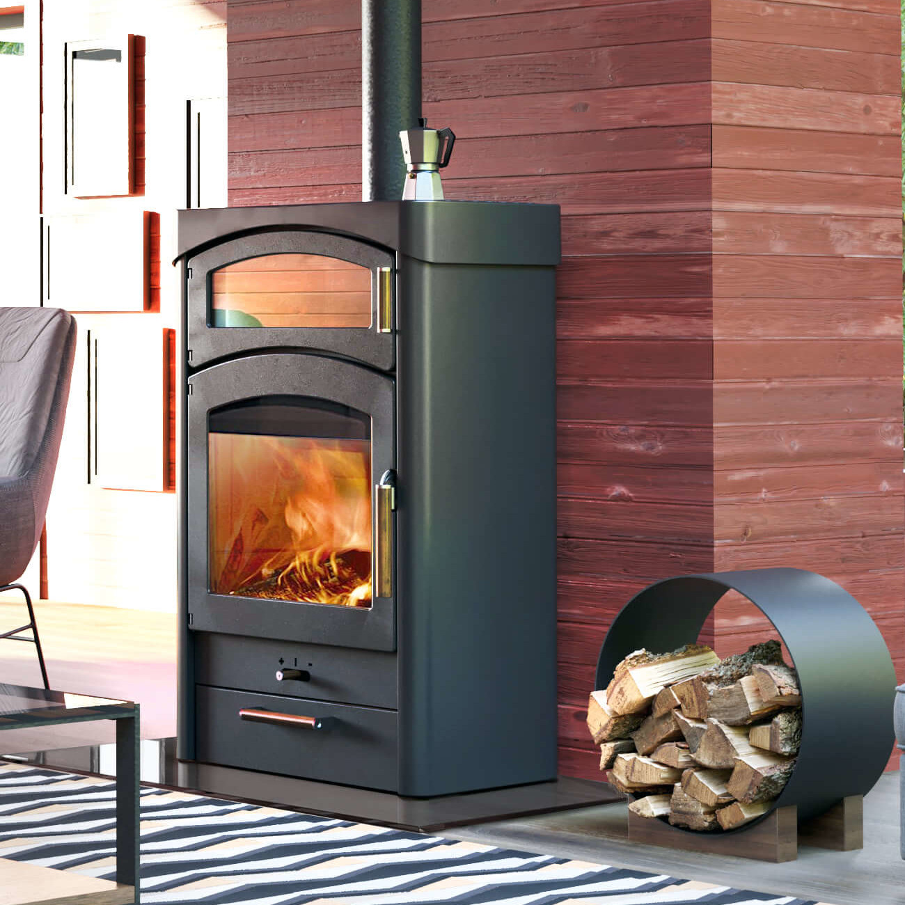 Pallas Back Kaminofen 9kW Gussgrau