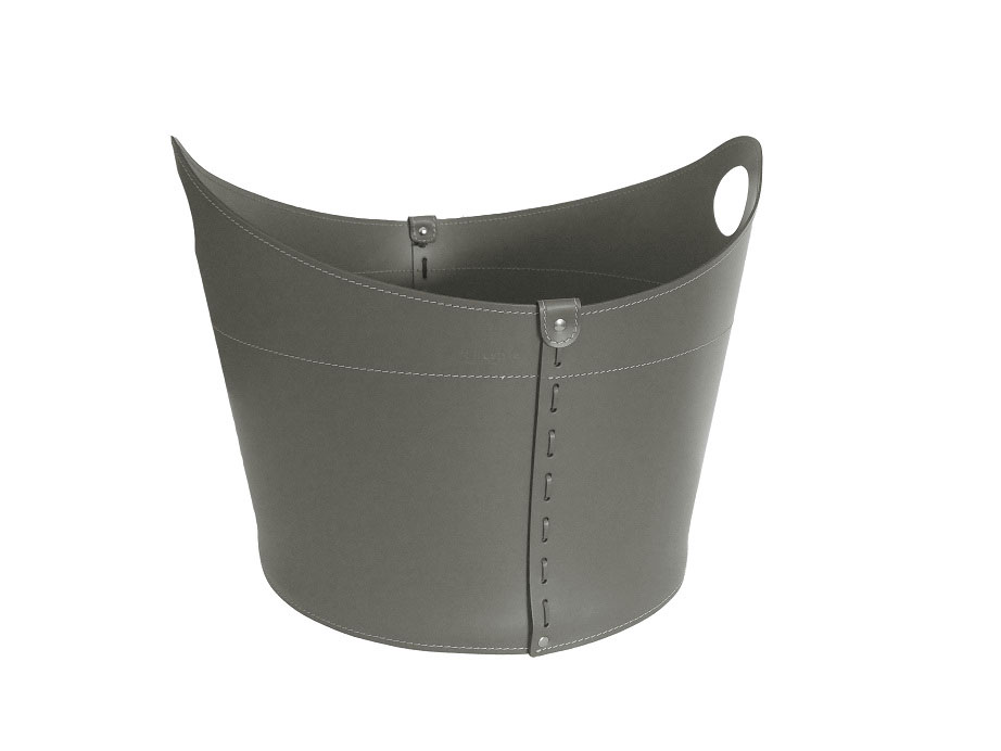 firestyle_cadin_k16_taupe Designer Holzkorb Cadin Taupe aus regeneriertem Leder mit Rollen