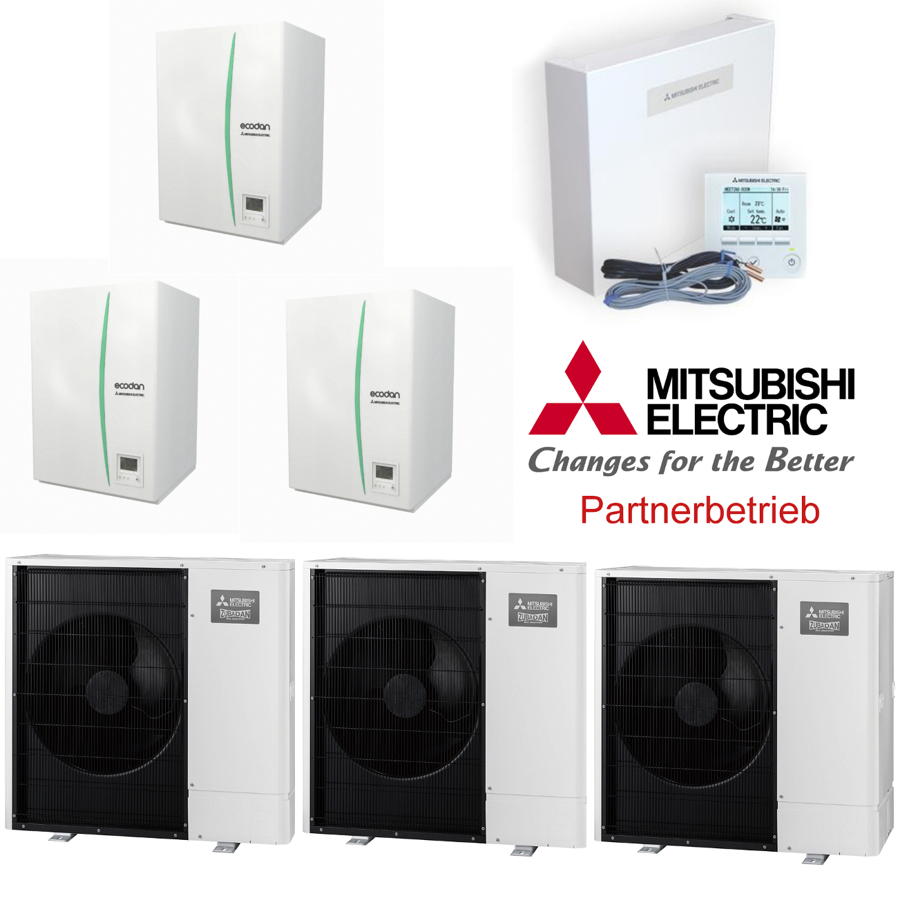 mitsubishi_kaskaden_set_3er_neue_wp Zubadan Inverter mit Hydromodul Kaskade Set mit 30 kw - SZ 3.100 Heizen