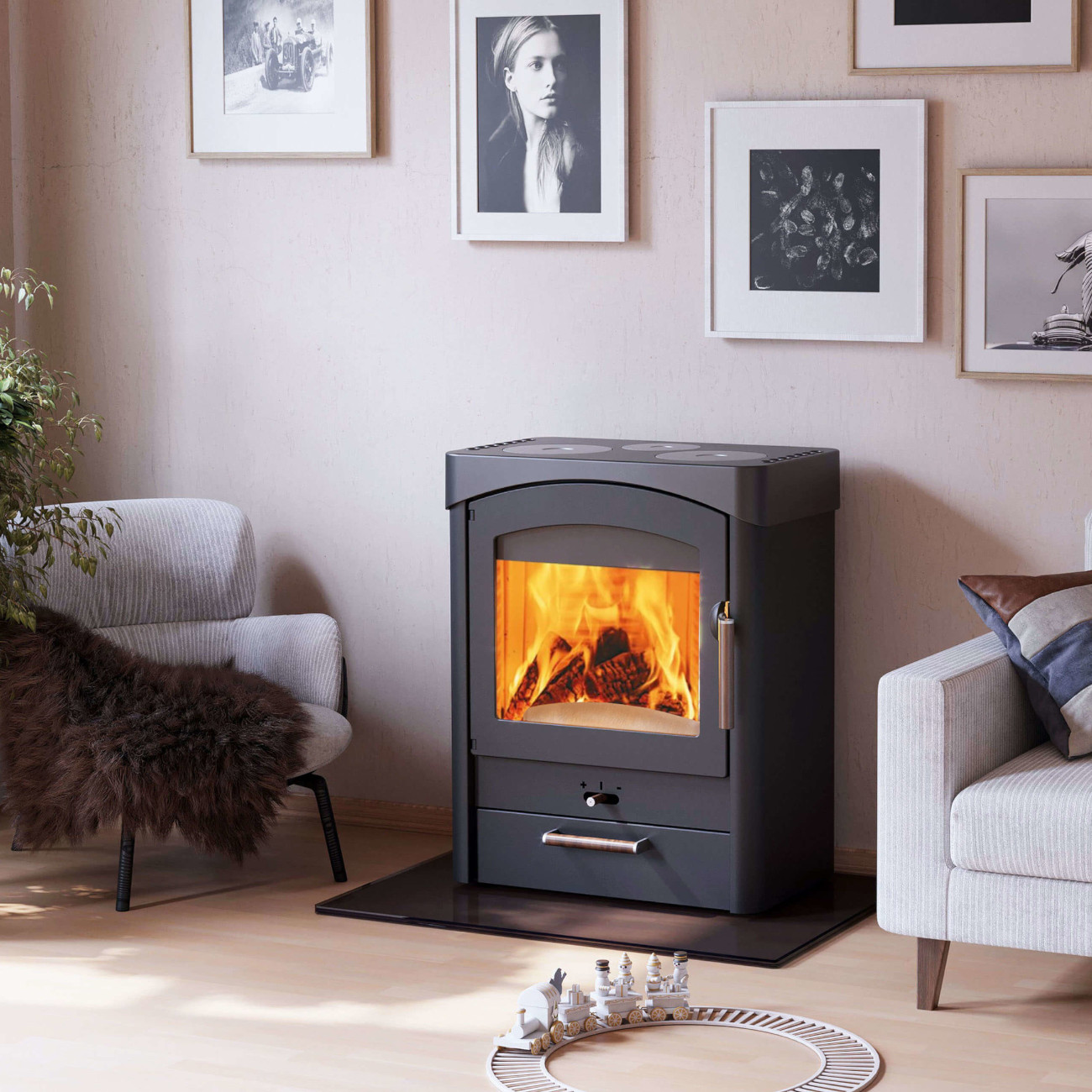 Pallas Koch-Kaminofen 8,5kW Gussgrau