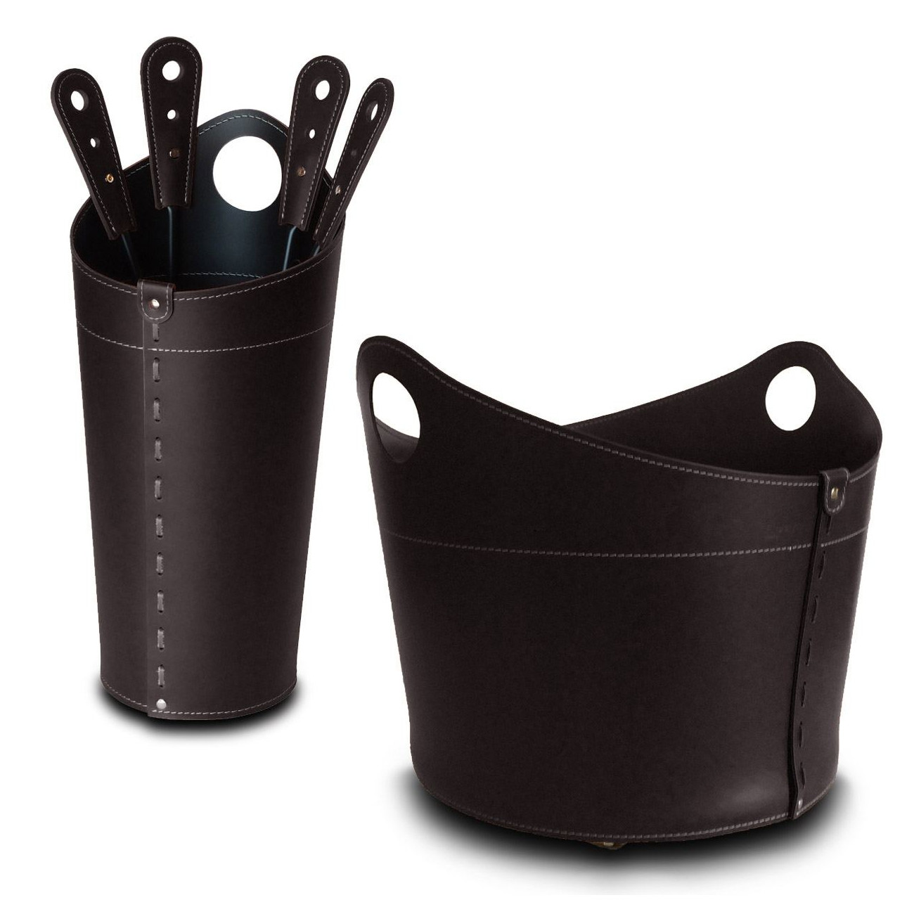 nicad-holzkorb-kaminbesteck-set-dunkel-braun-web1 Nicad Designer Kaminbesteckset und Holzkorb Dunkel Braun