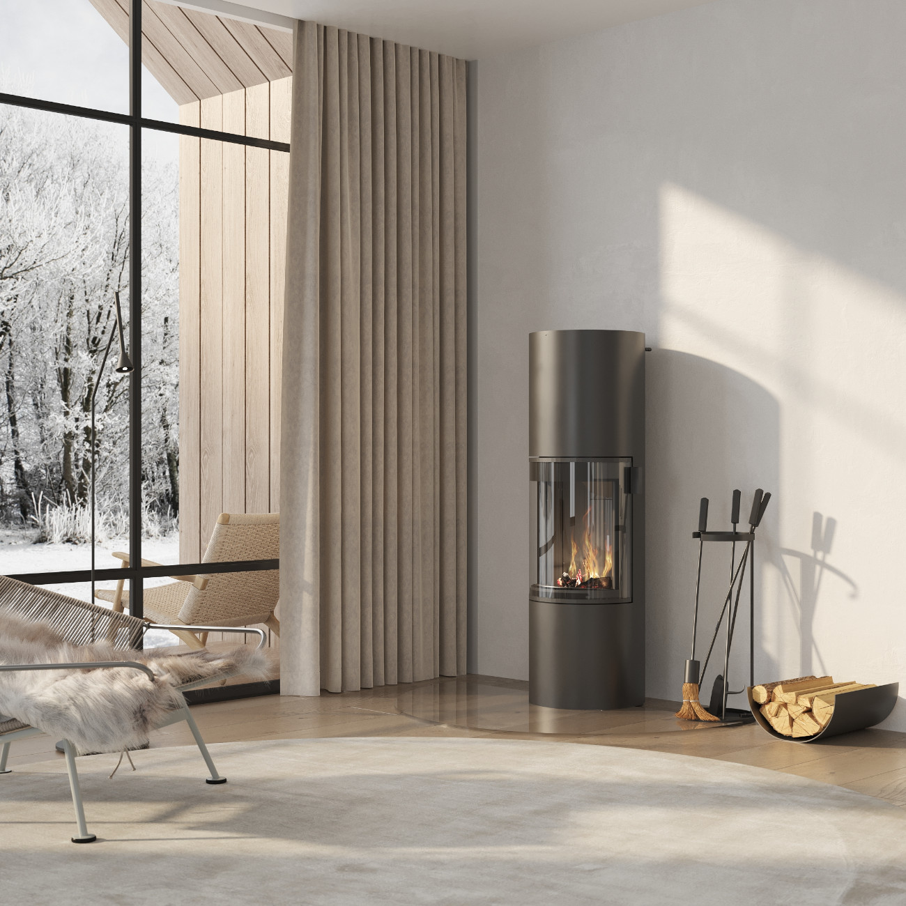 Prego Schwarz Kaminofen 6KW 180° Panorama Sichtscheibe RLU