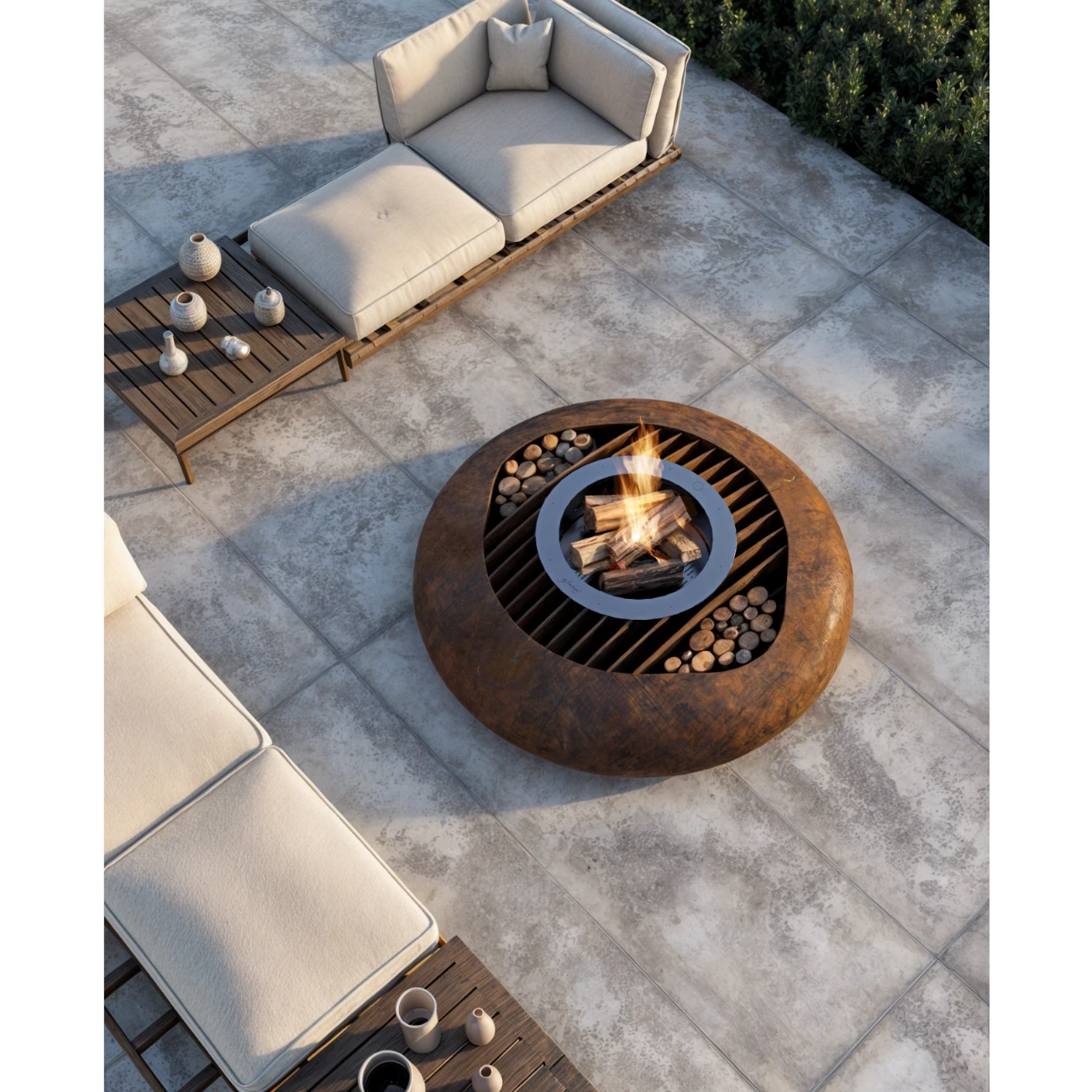 Mime Cortenstahl Designer Feuerschale Gartenkamin optionaler Grill
