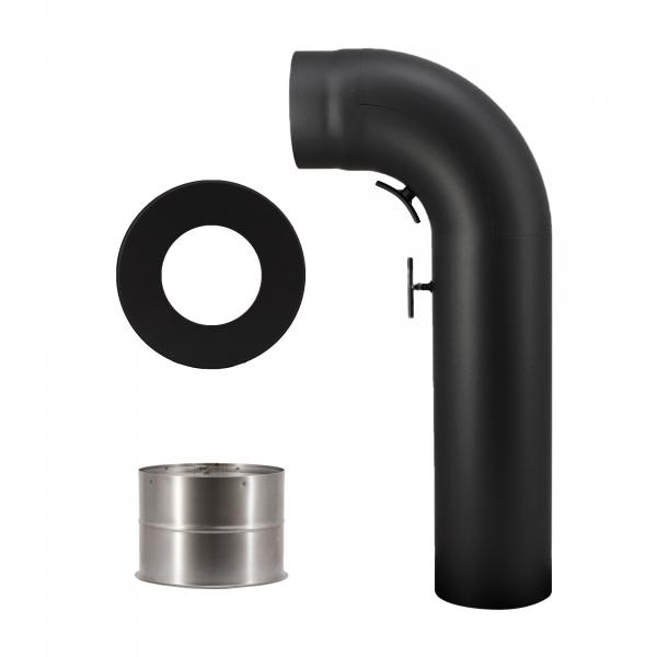 15-KV3S-B_o-Masse Rauchrohrset 90° gezogener Bogen 150 mm Ø mit kurzem Schenkel