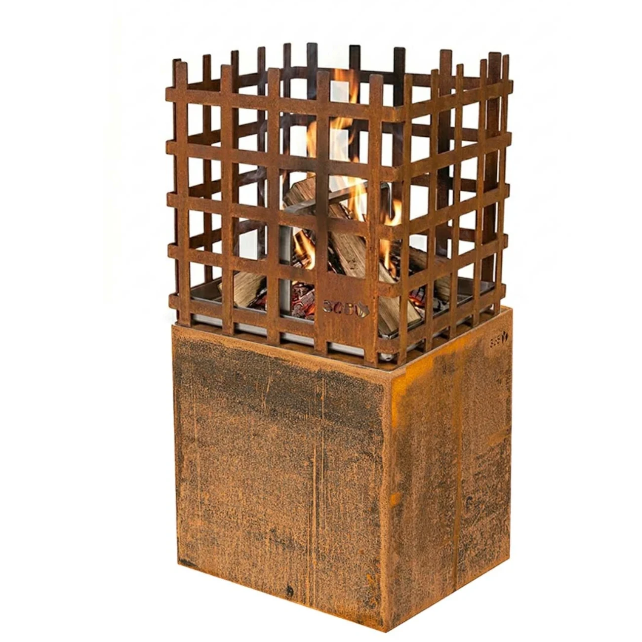 Würfel Feuerkorb ELDUR Cortenstahl mit Podest Klein Würfel Feuerkorb ELDUR Cortenstahl mit Podest Klein