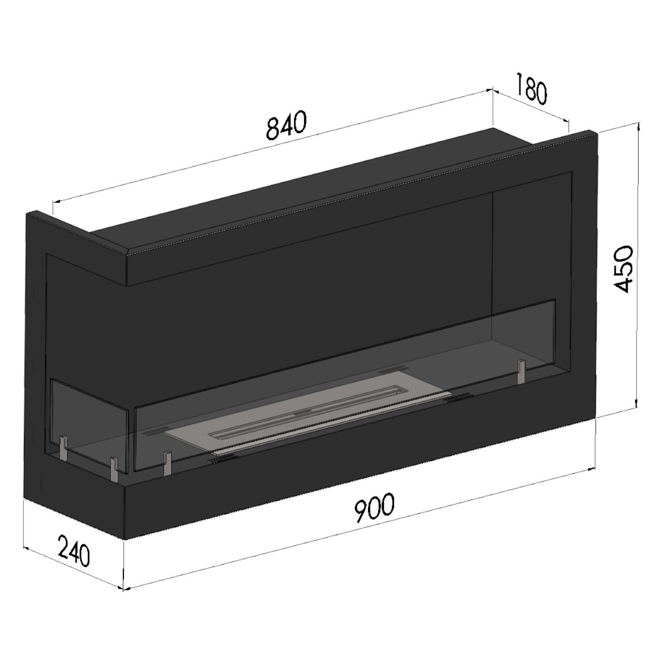 CORNER L900 Ethanolkamin Einbaukassette Ecke Links CORNER L900 Ethanolkamin Einbaukassette Ecke Links
