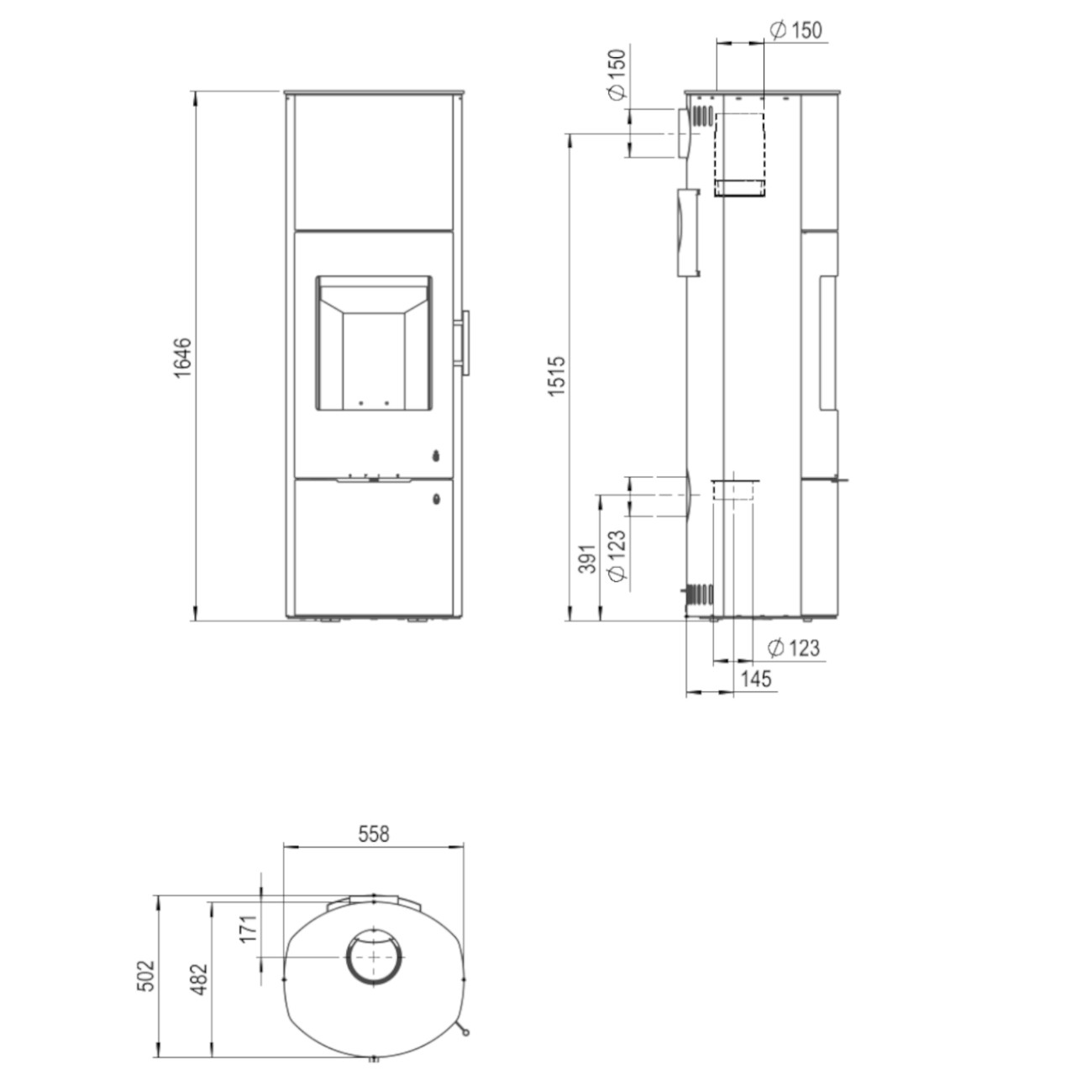Ursa Gusstür Kaminofen Schwarz 6kW