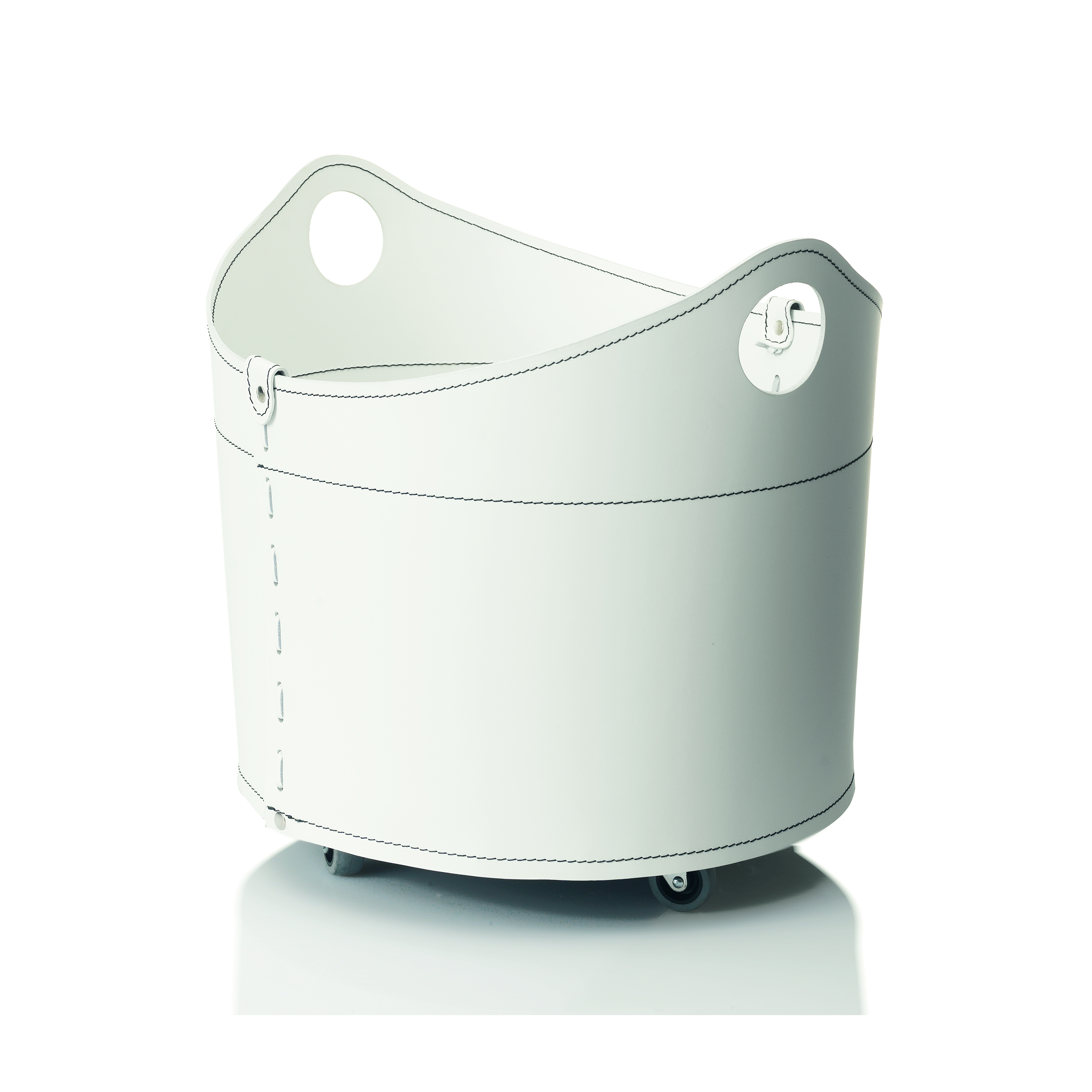 firestyle_cadin_k07_weiss Designer Holzkorb Cadin Weiß aus regeneriertem Leder mit Rollen