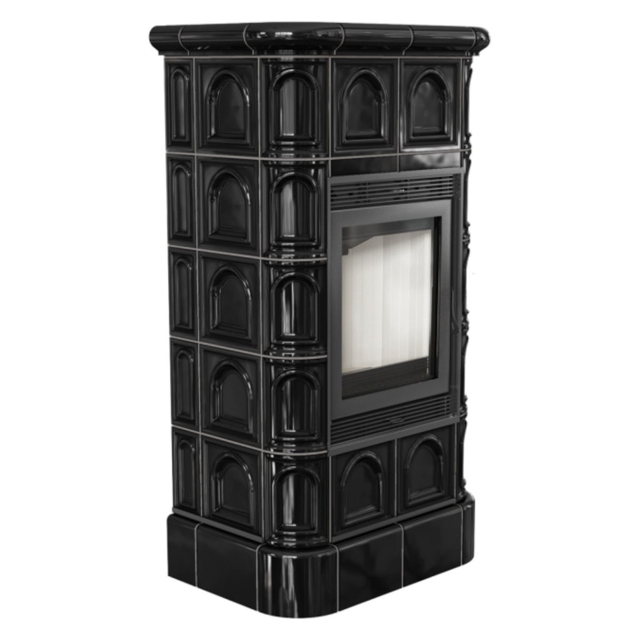 blanka8-black-tile-front Blanka 8 Kaminbausatz Schwarze Kacheln 8kW