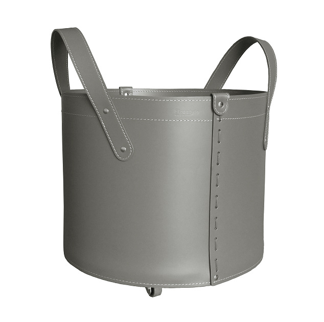 firestyle-tonda-taupe-1 Designer Holzkorb Tonda Taupe aus regeneriertem Leder mit Rollen