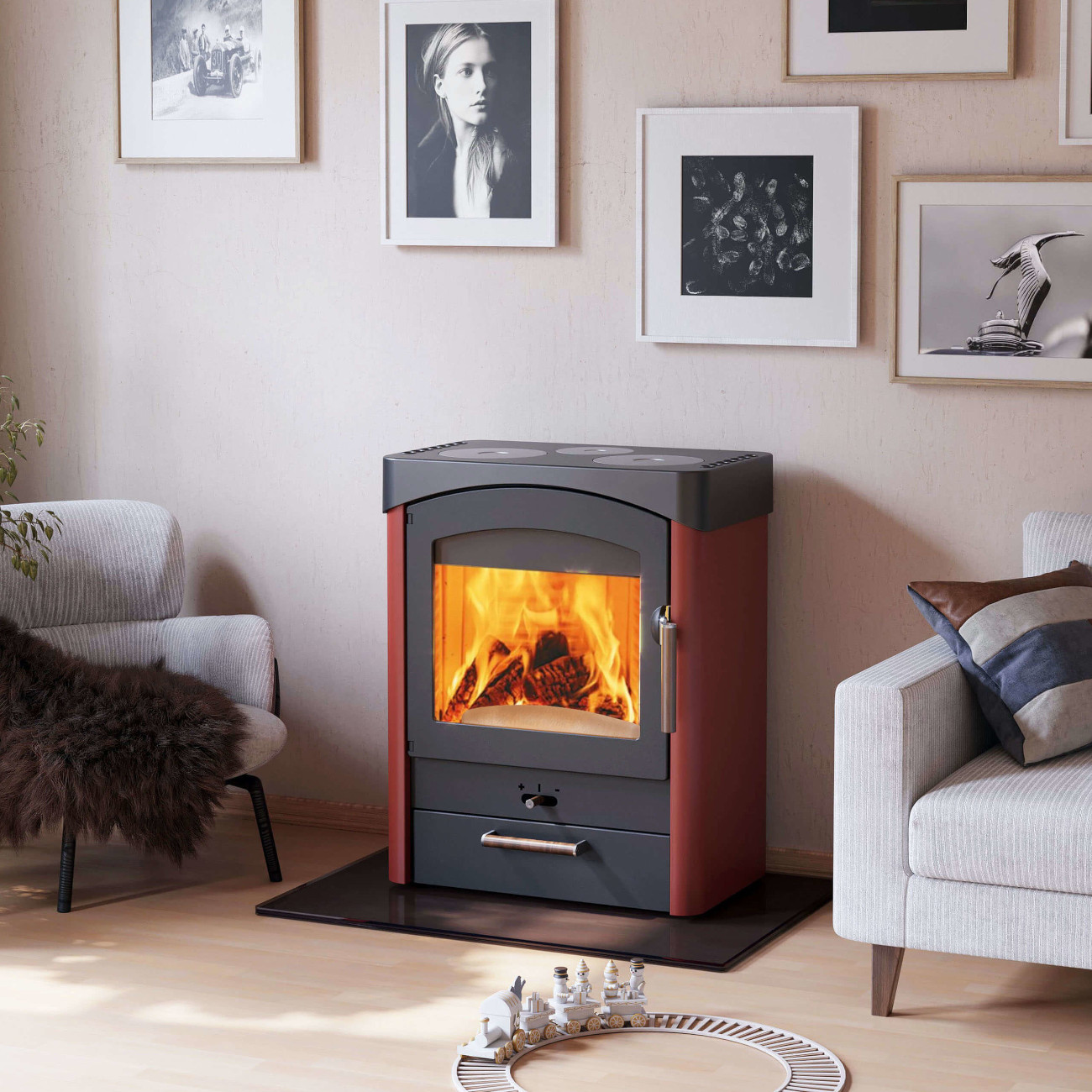 Pallas Keramik Koch-Kaminofen 8,5kW Gussgrau