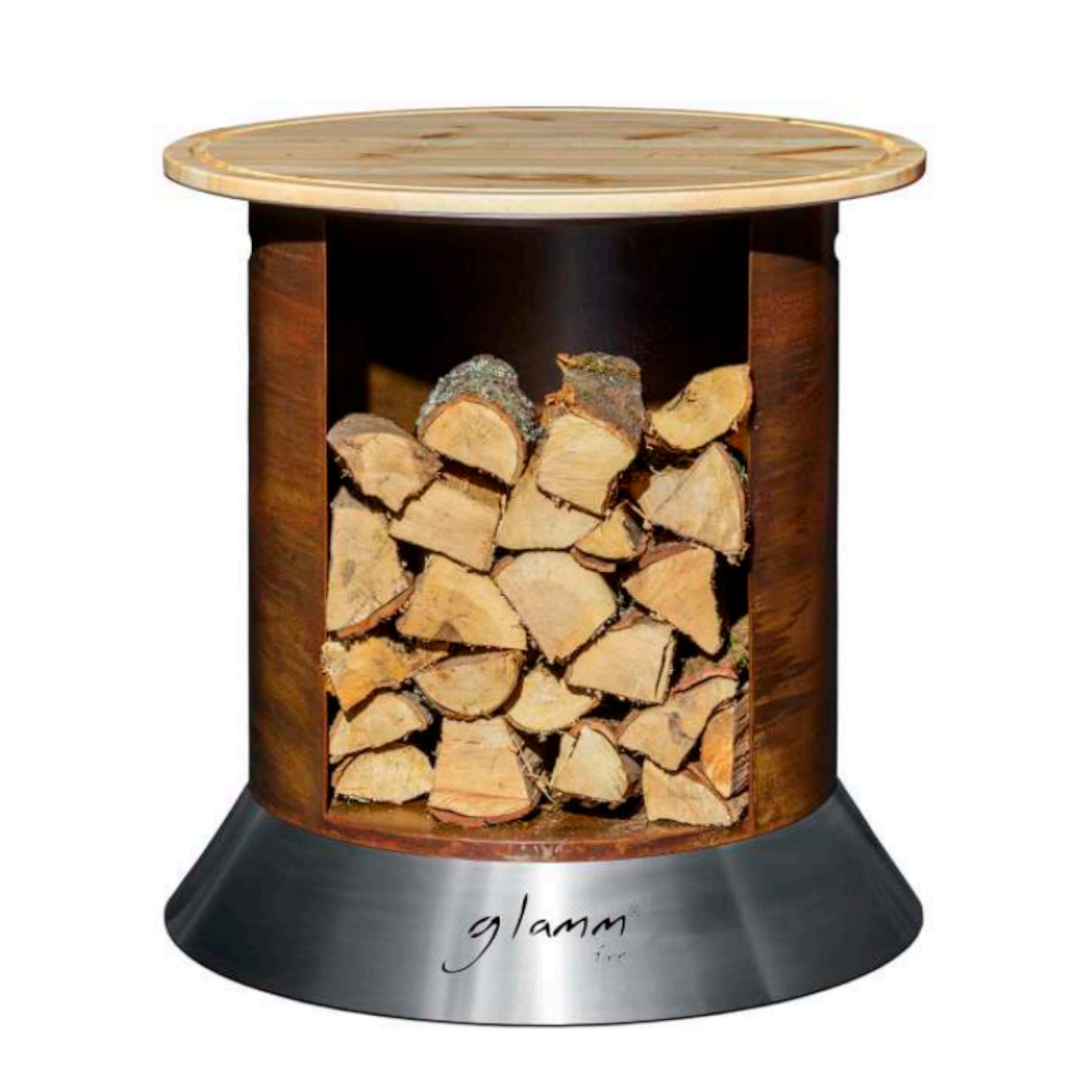 alba-quarz-feuerschale-holzaufbewahrung-corten