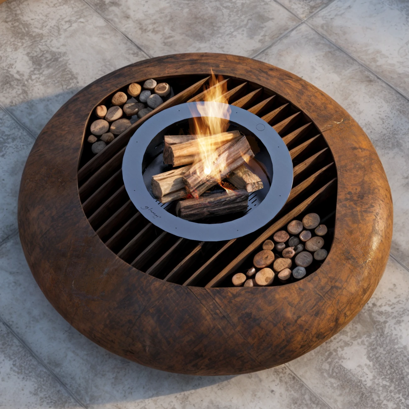 Mime Cortenstahl Designer Feuerschale Gartenkamin optionaler Grill