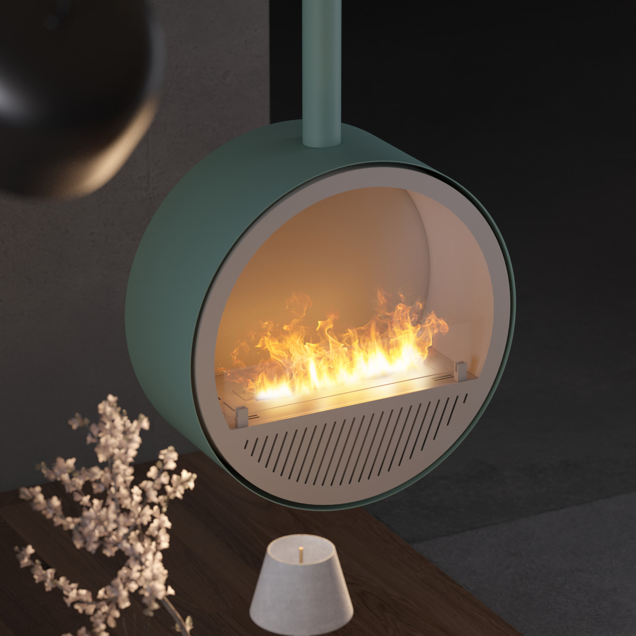Incyrcle Slim Line Mint-Grün Weiß Decken Ethanol Kamin Incyrcle Slim Line Mint-Grün Weiß Decken Ethanol Kamin