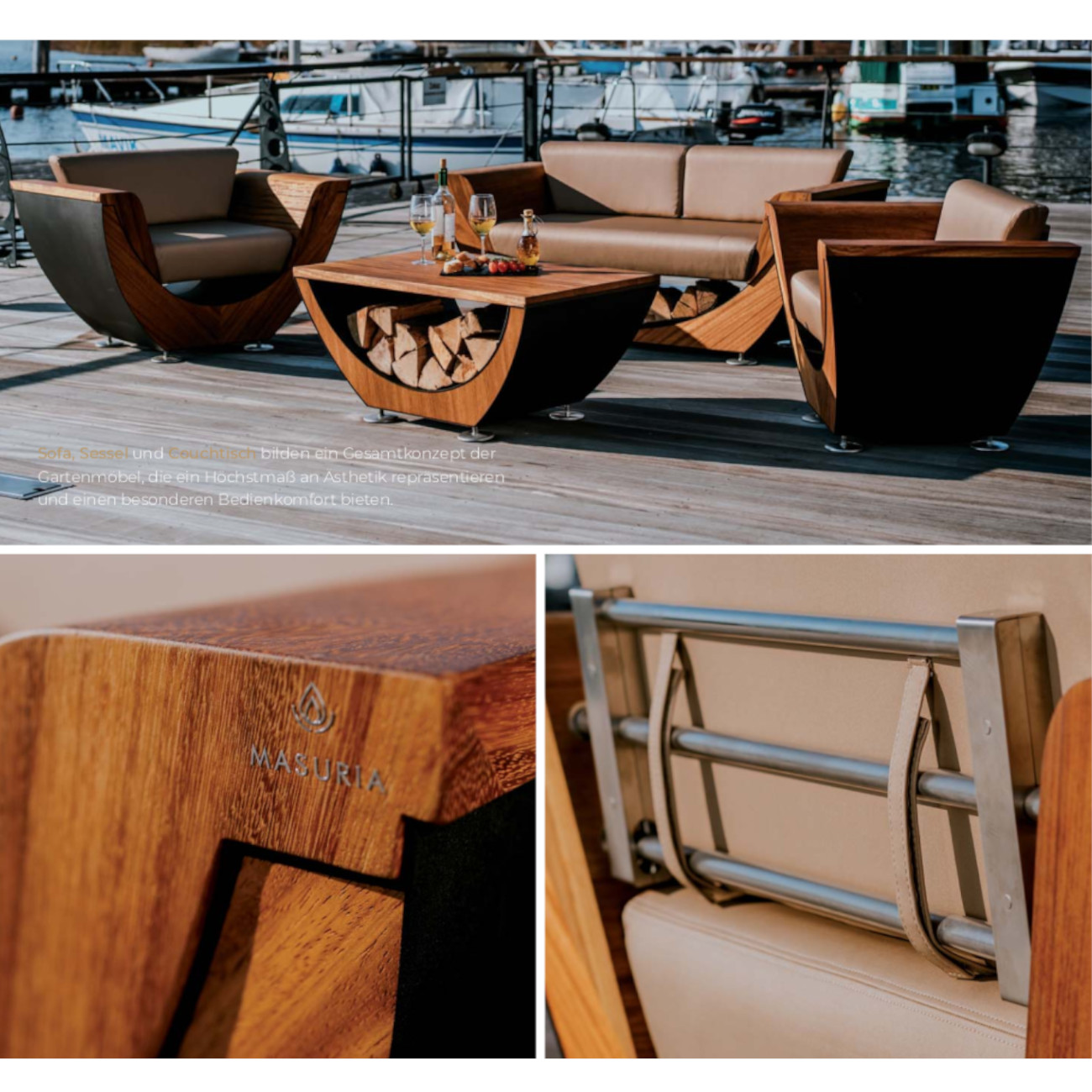 narie-sitzgruppe-lounge-moebel-schwarz-beige Narie Outdoor Lounge Sitzgruppe mit Couch Tisch Schwarz Beige