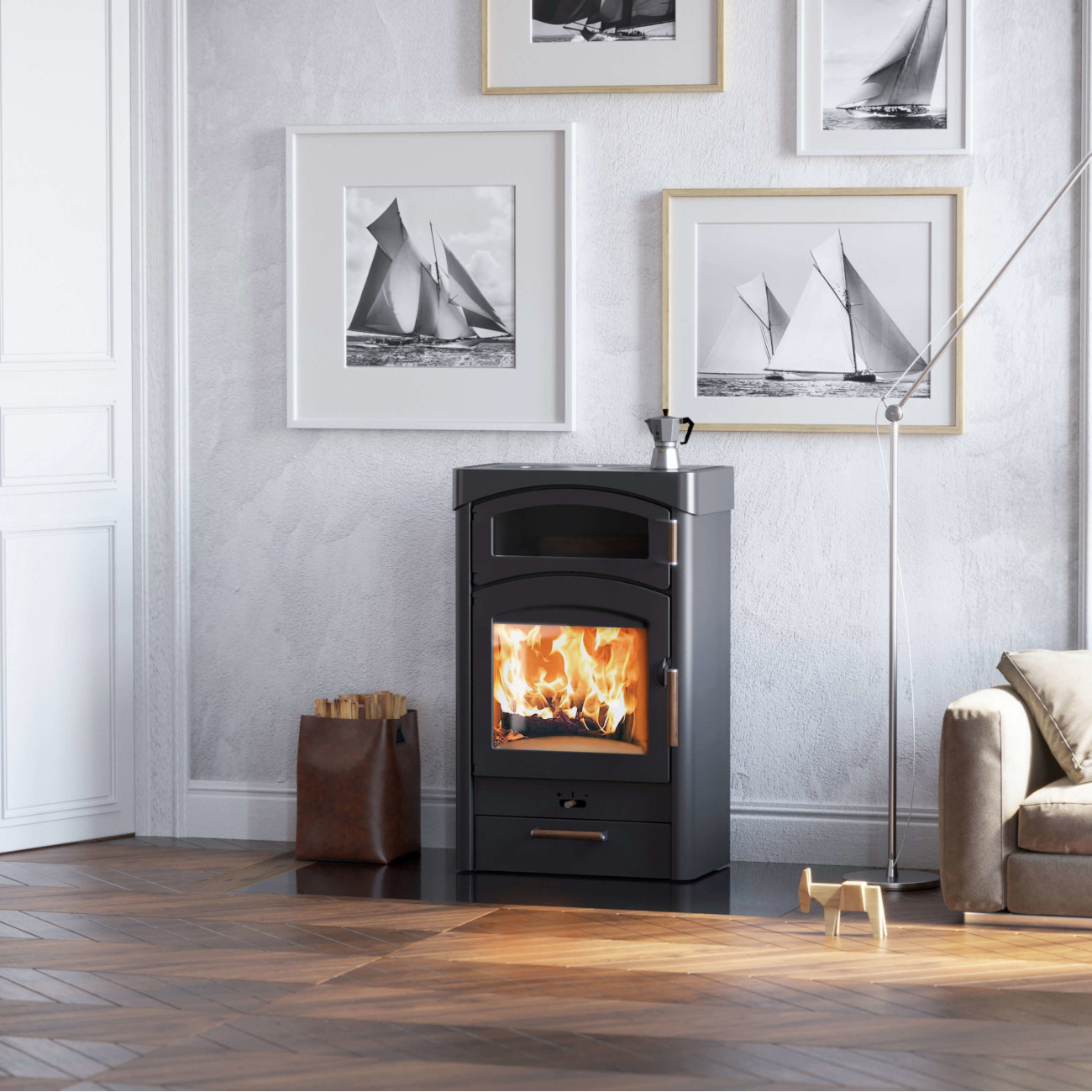 Pallas Back Kaminofen 9kW Gussgrau