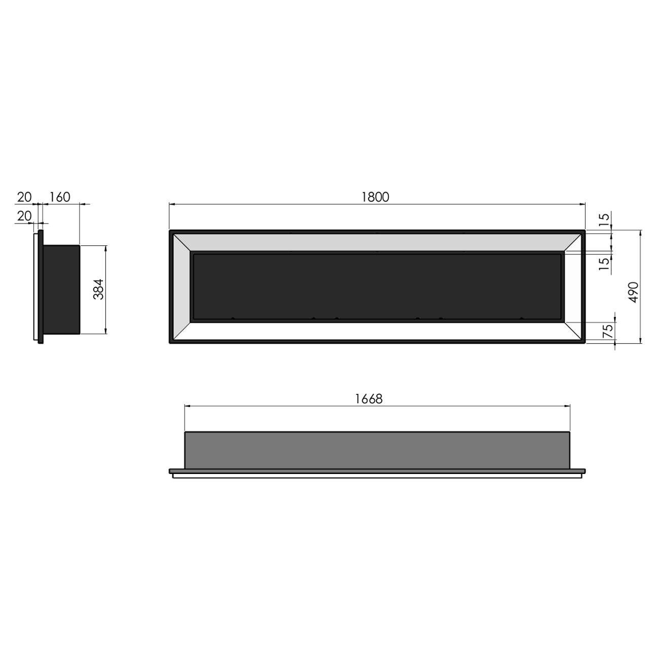 FRAME 1800 Weiß Ethanolkamin Einbaukassette