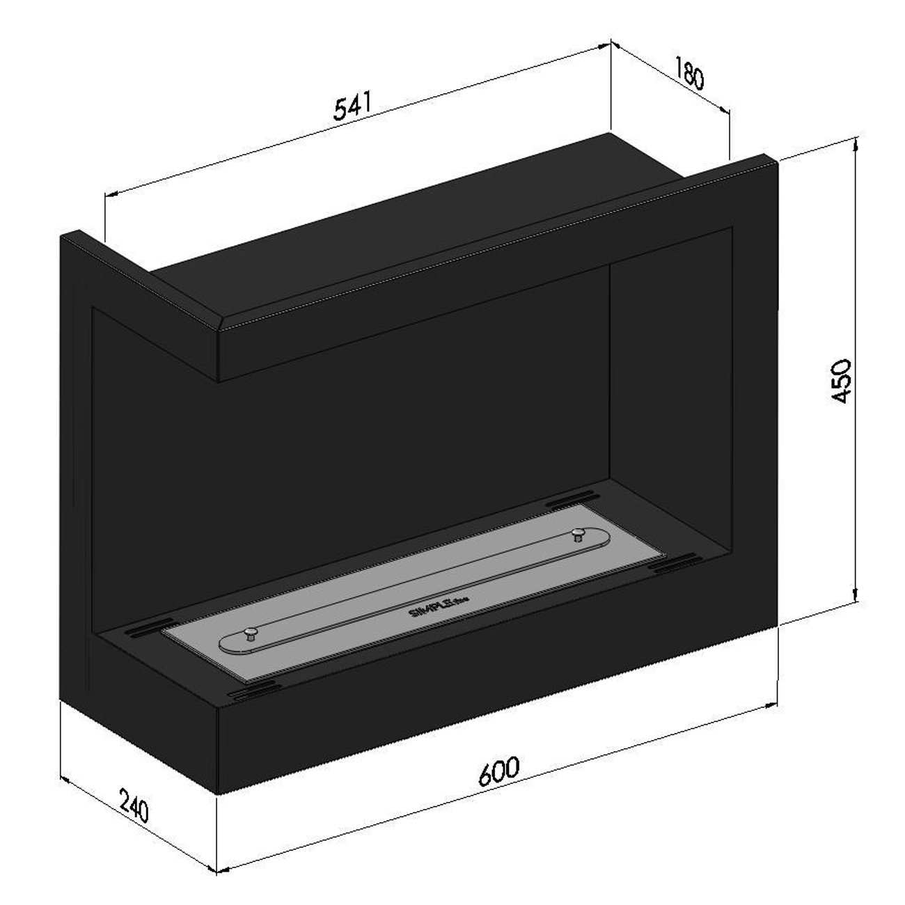 CORNER L600 Ethanolkamin Einbaukassette Ecke Links