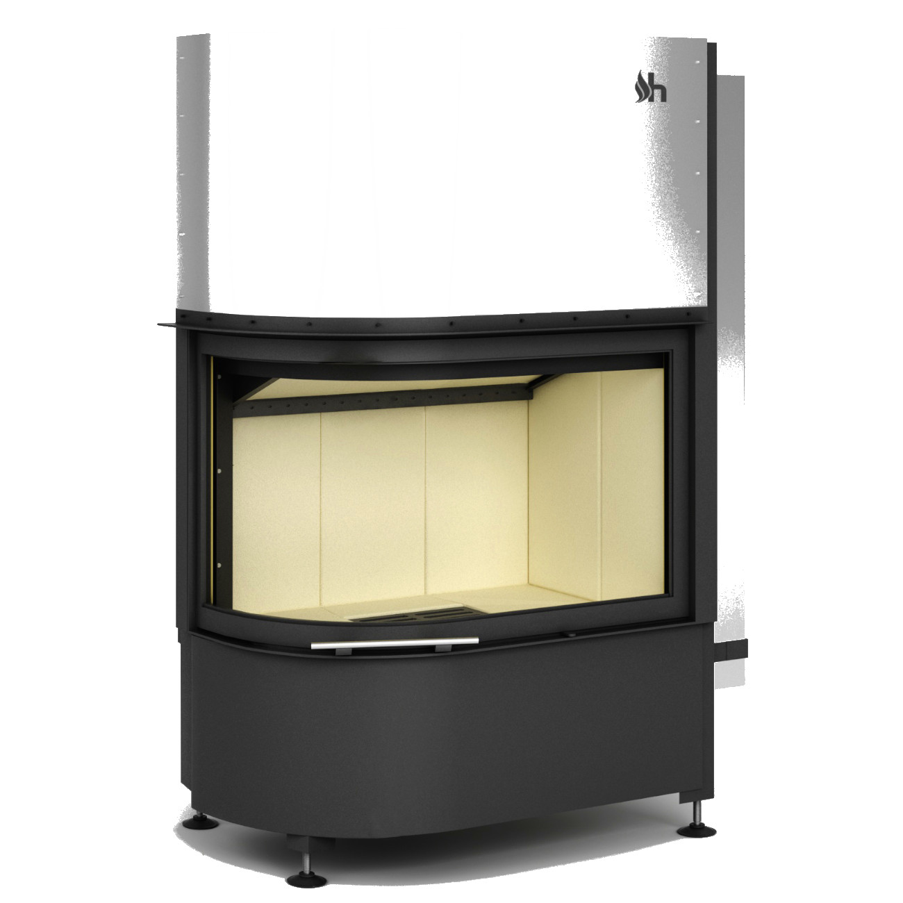 Volcano 2LRh Runder Eck-Kamineinsatz Links 11kW Hebetür Volcano 2LRh Runder Eck-Kamineinsatz Links 11kW Hebetür